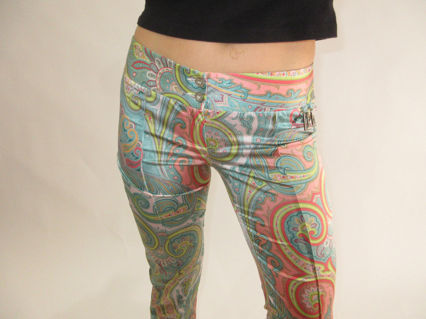 Dolce & Gabbana Paisley Print Silk Capris with D&G rhinestone detail