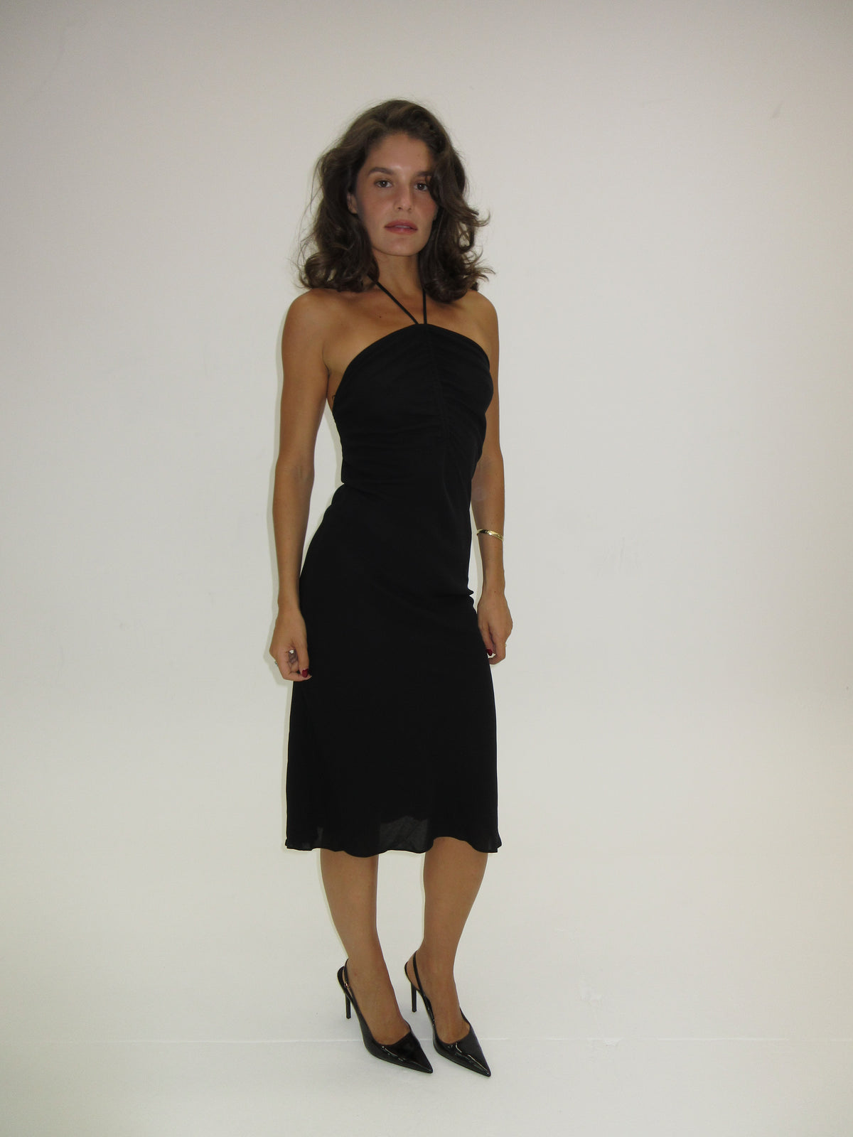 Vintage Chloe halter black dress with embroidery “forget me not”
