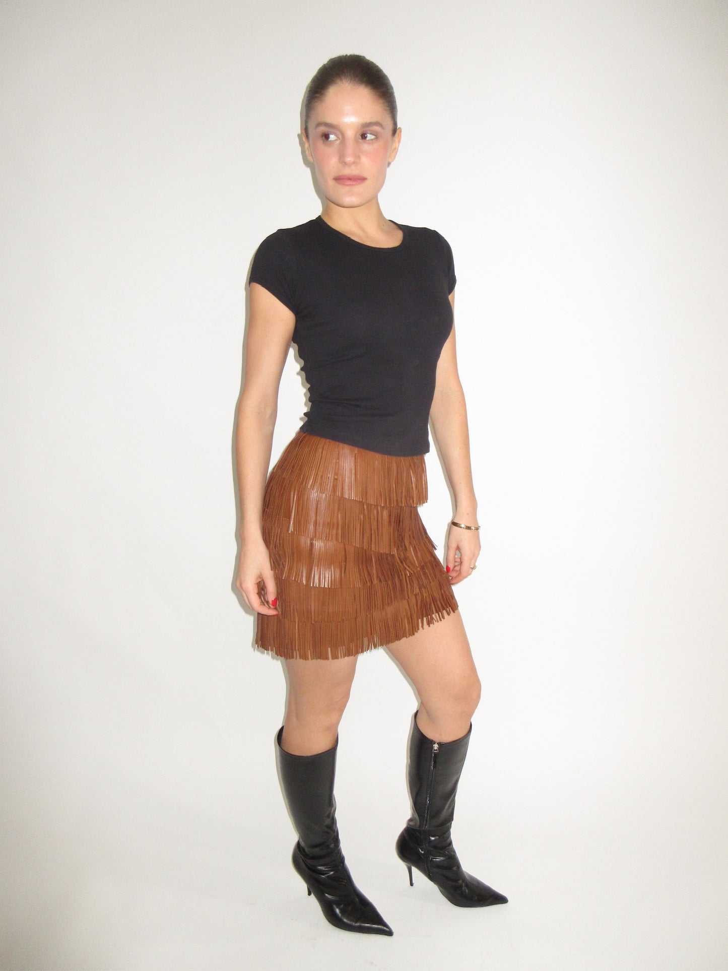 SS2007 Prada leather fringe skirt