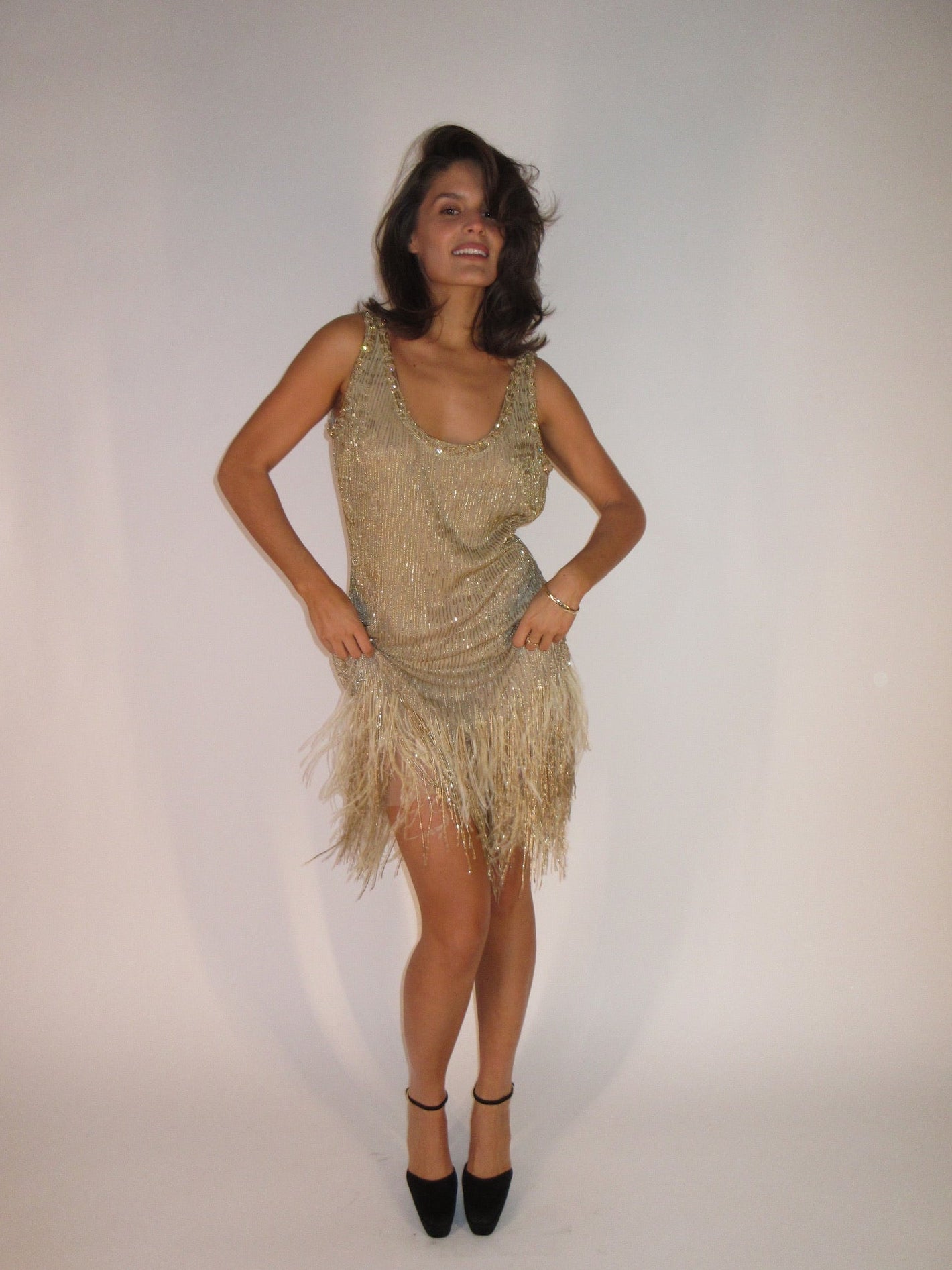 Silk feather beaded Roberto Cavalli dress