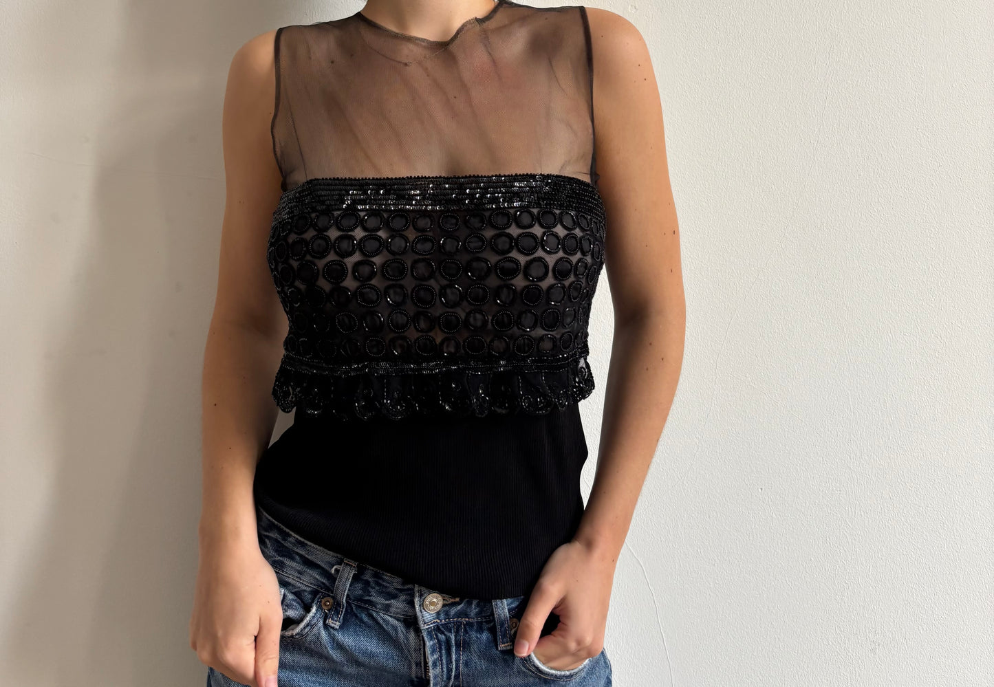 FW2001 Valentino beaded mesh top