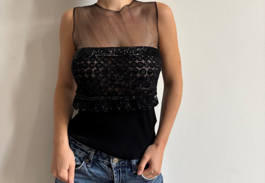 FW2001 Valentino beaded mesh top