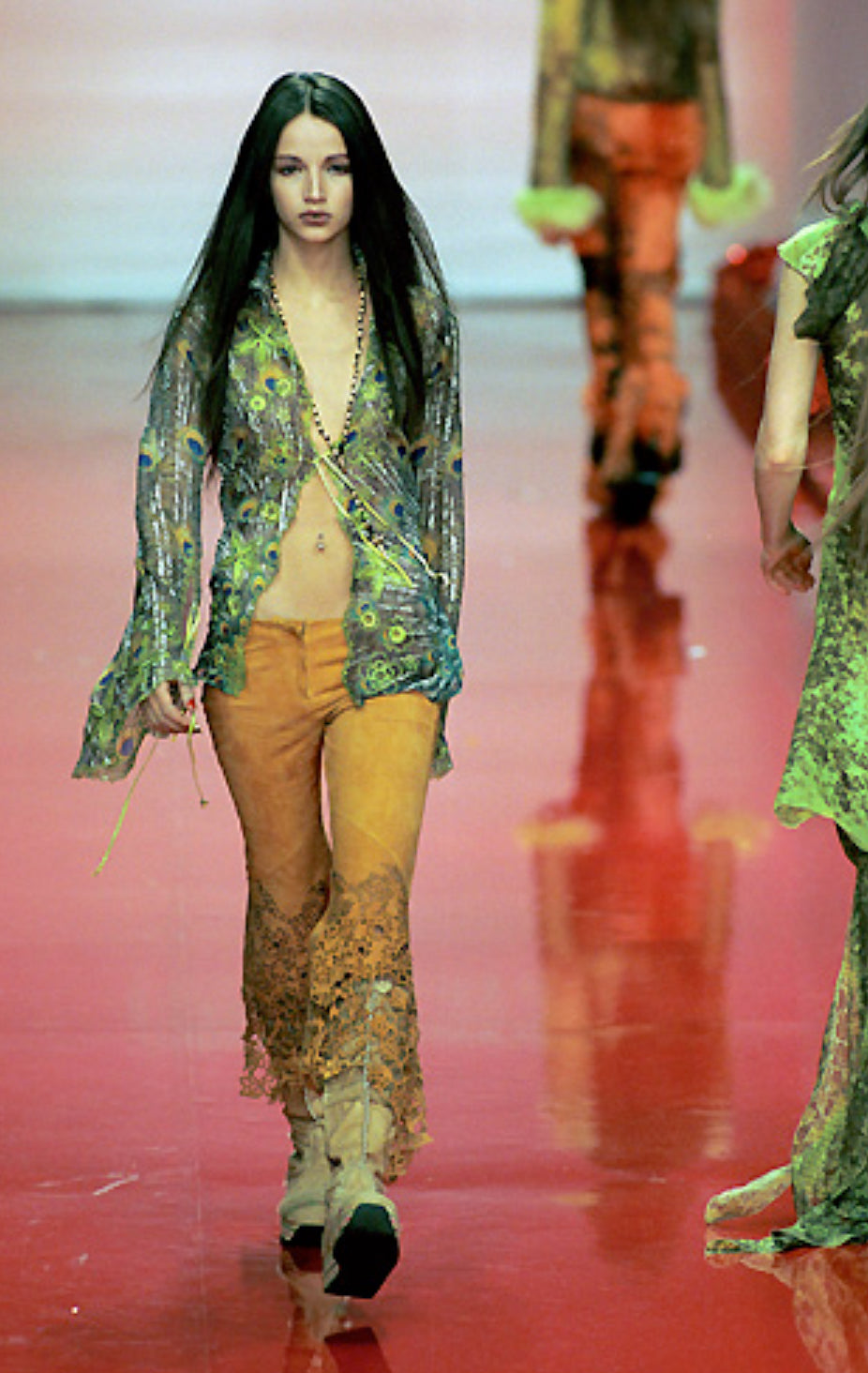 FW 1999 Roberto Cavalli Black Leather Pants with Laser Cut Details