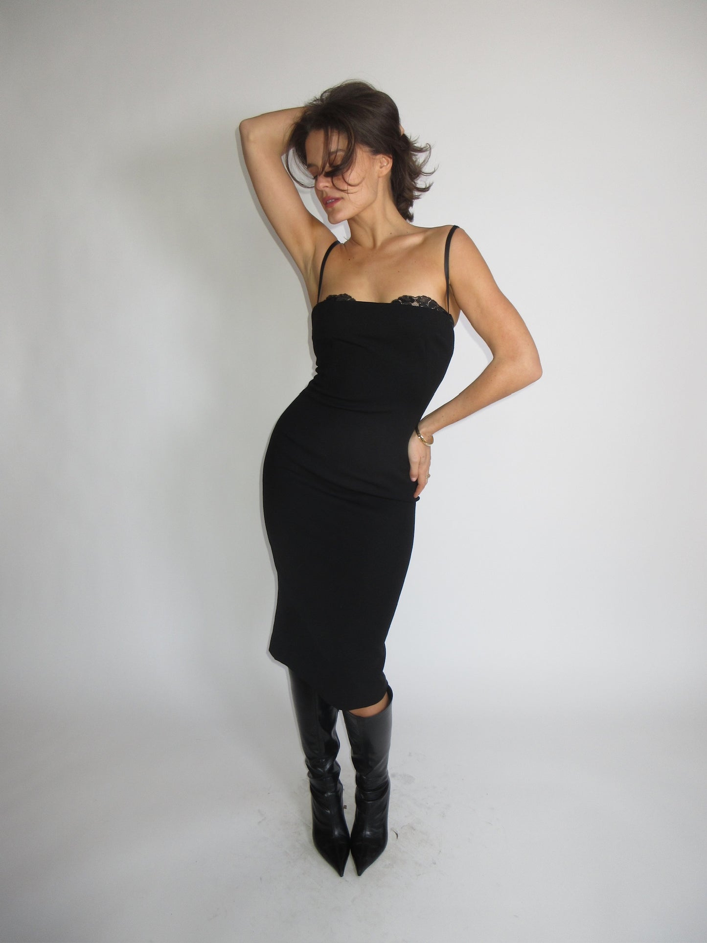 Vintage Dolce & Gabbana black wool dress with built in bra