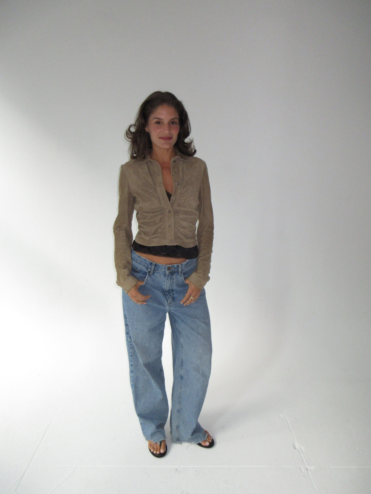 SS2003 runway Valentino Suede Top with Star Buttons