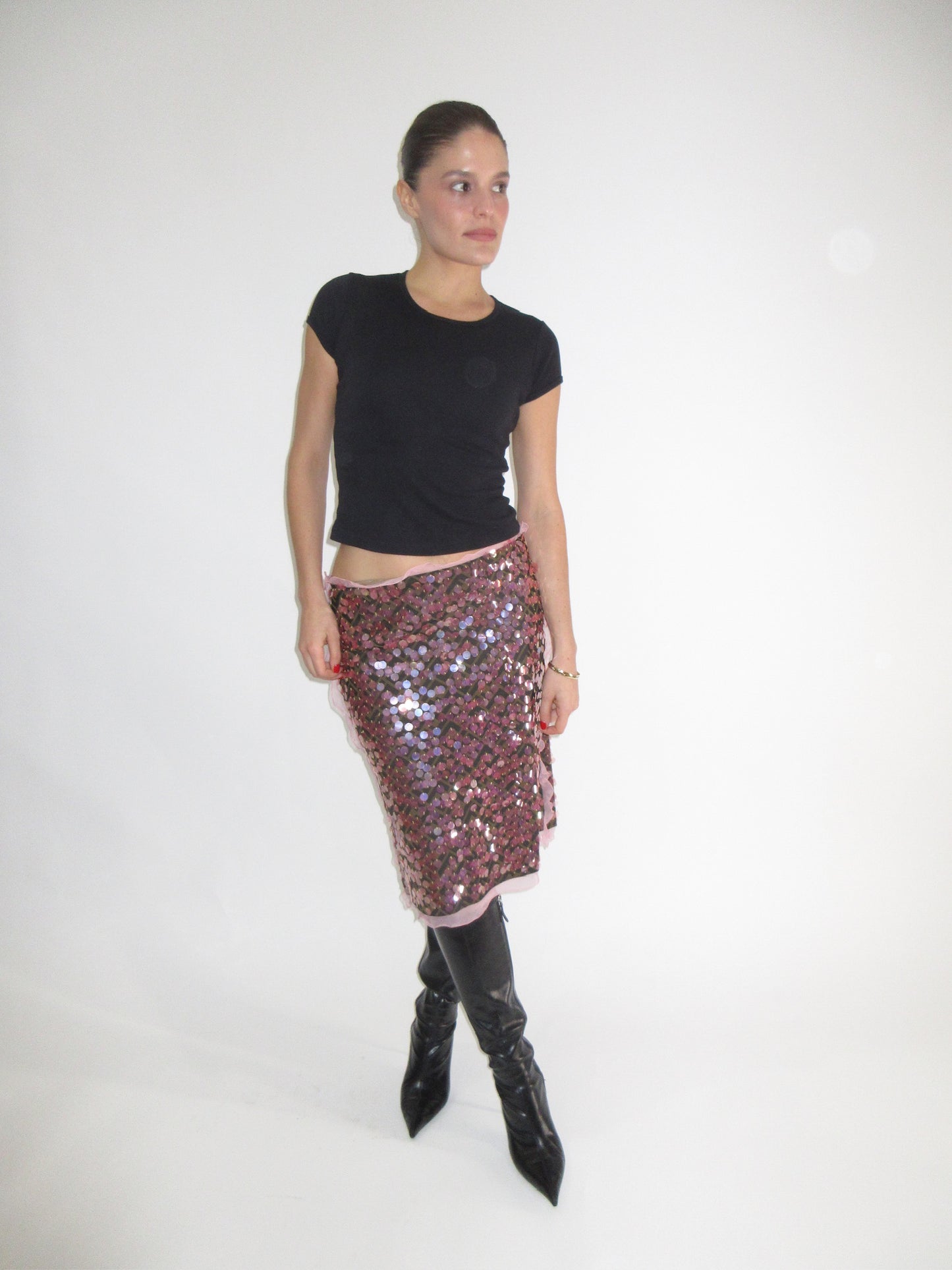 SS2000 Fendi Zucca leather sequined runway skirt