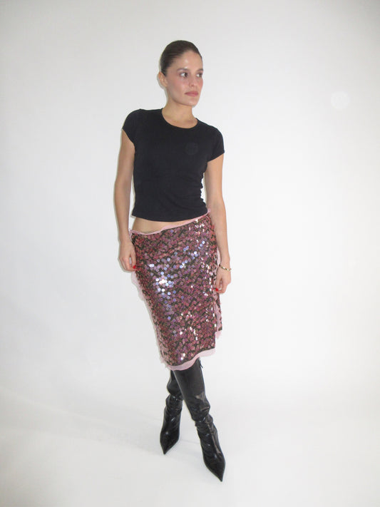 SS2000 Fendi Zucca leather sequined runway skirt