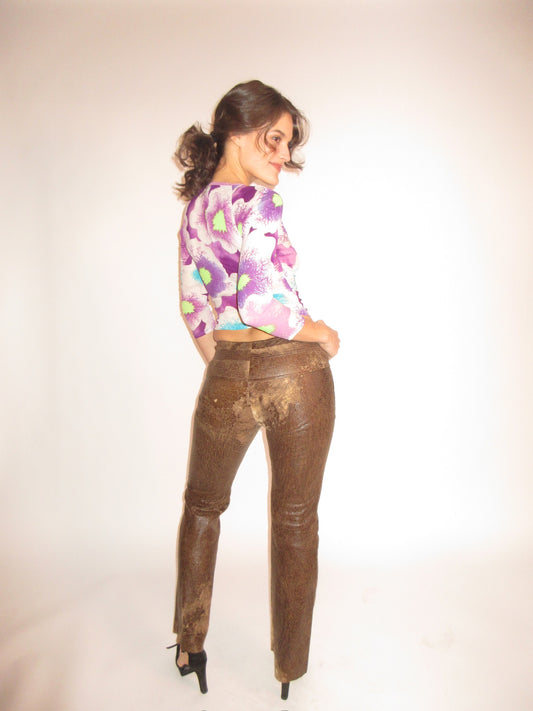 Insane textured vintage Roberto Cavalli leather and suede pants