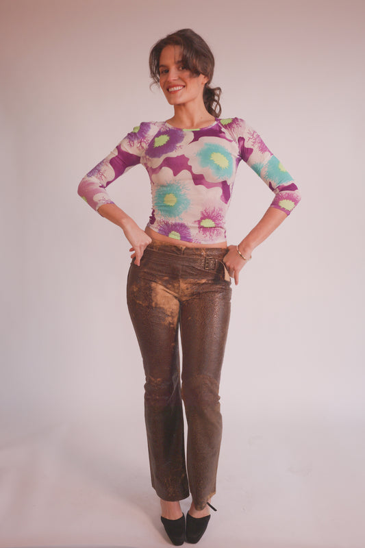 Insane textured vintage Roberto Cavalli leather and suede pants