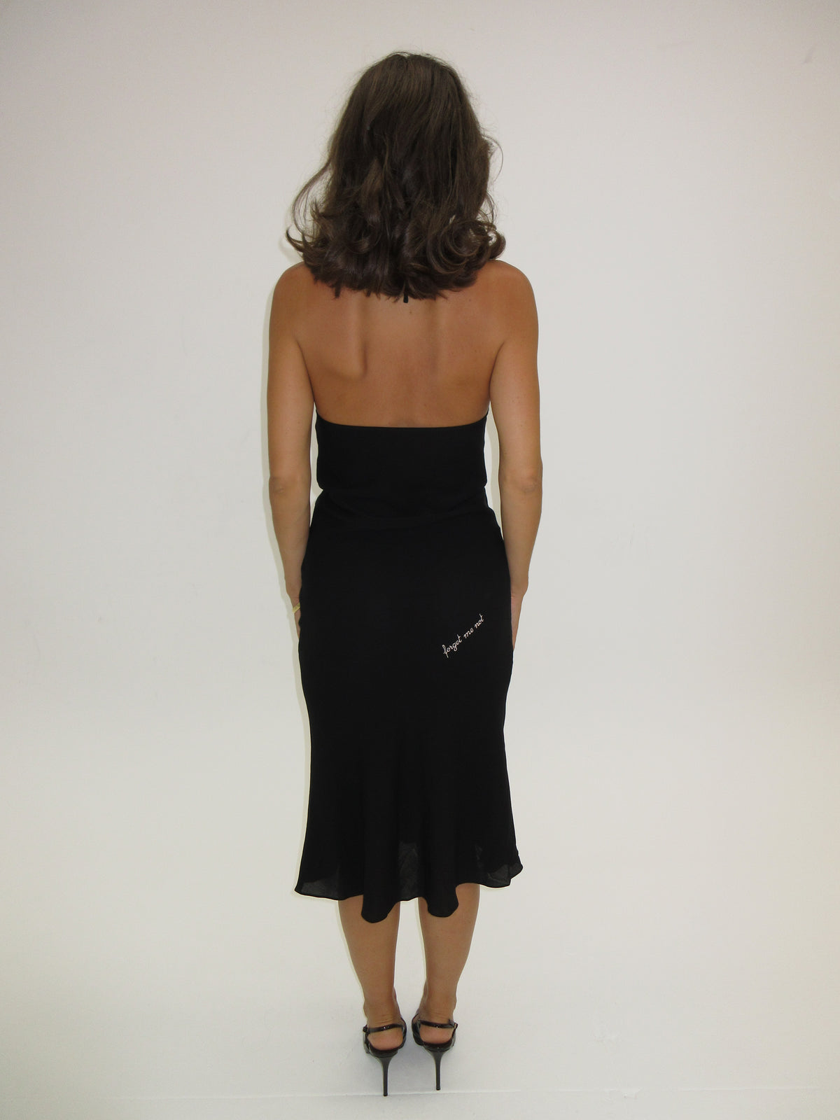 Vintage Chloe halter black dress with embroidery “forget me not”