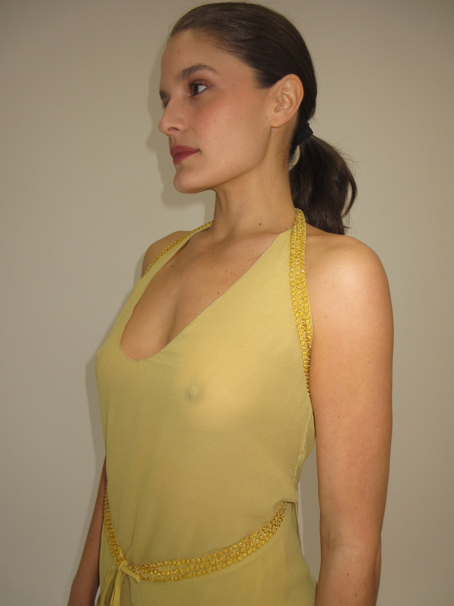 Alberta Ferretti Silk & Beaded Halter Dress