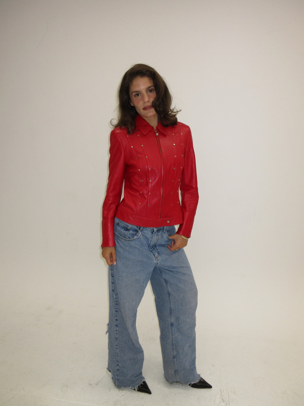 Vintage Escada red leather jacket