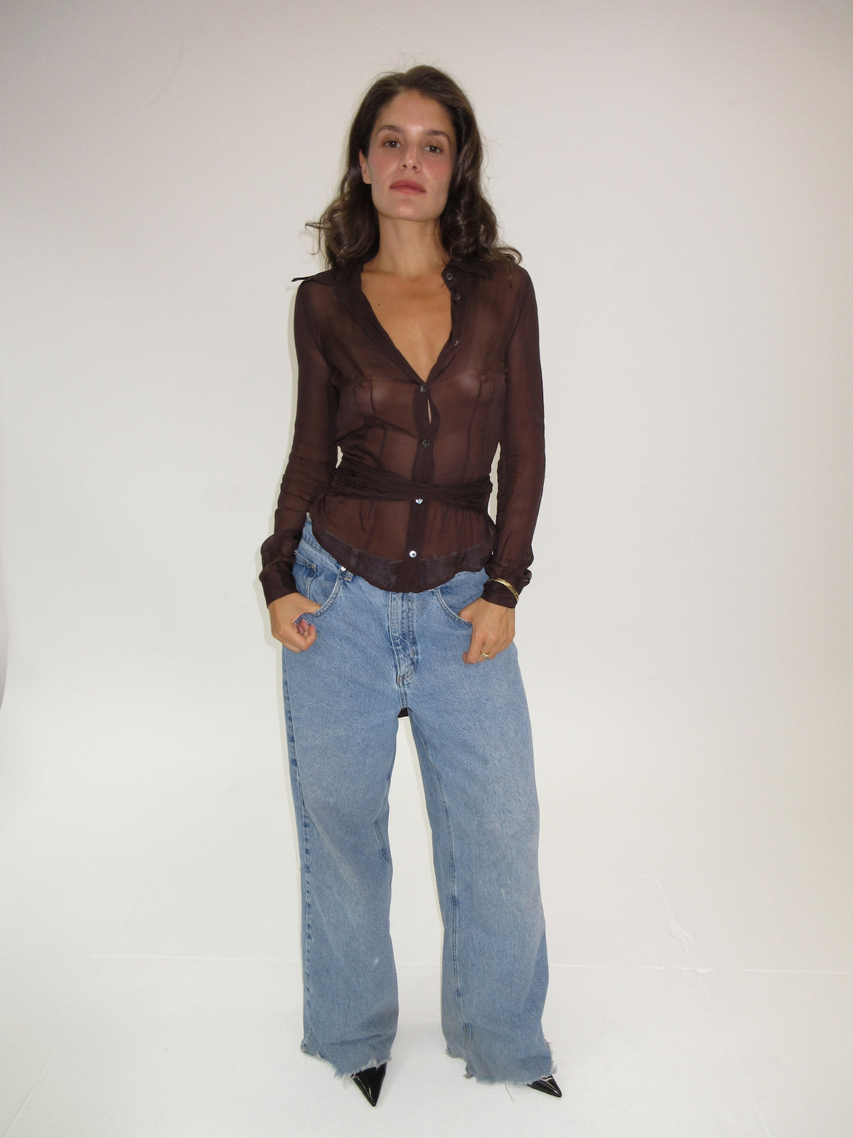 D&G Brown Silk Button up