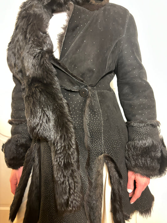 FW 1997 Roberto Cavalli Suede & Fur Coat with Gold Polka Dots