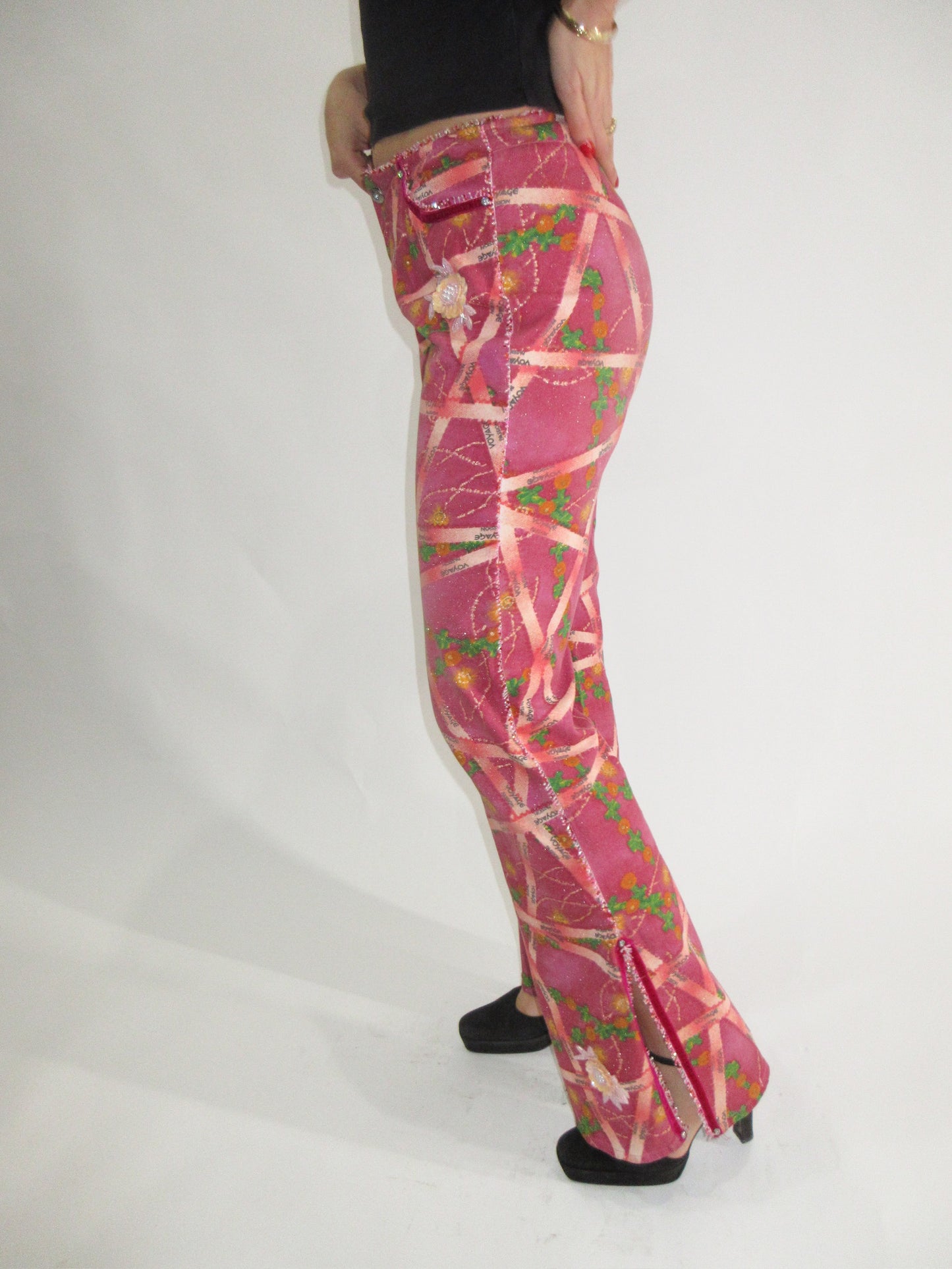 Voyage Passion Pink Pants with Beading and Embellishments