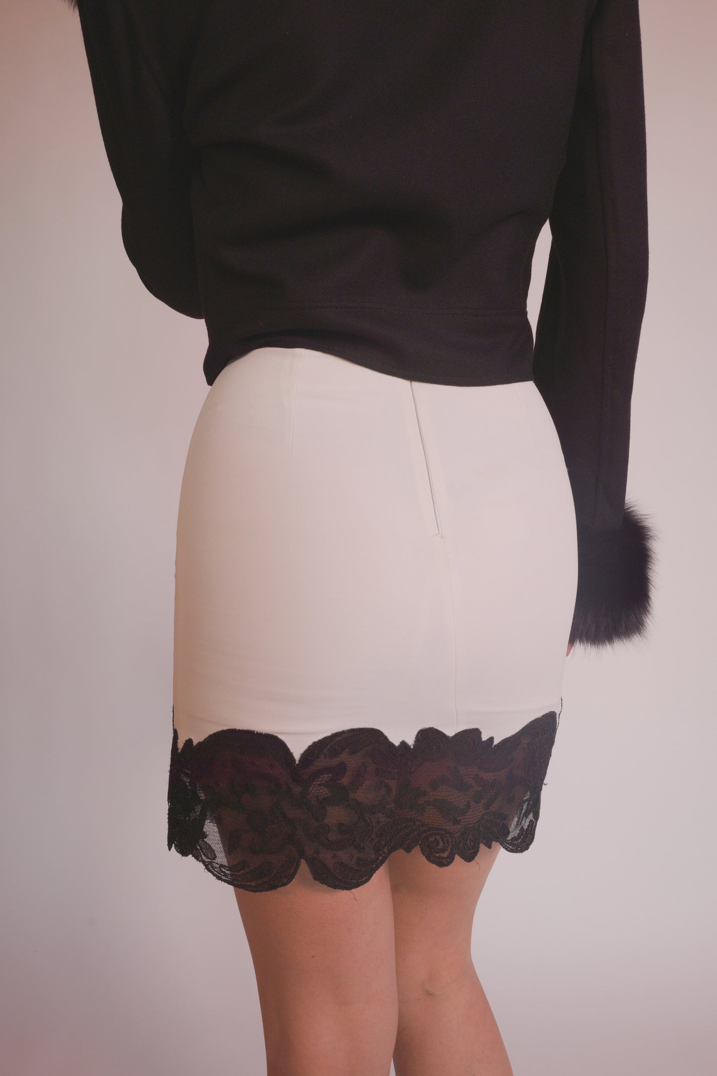 FW 1996 Gianni Versace White and Lace Mini Skirt