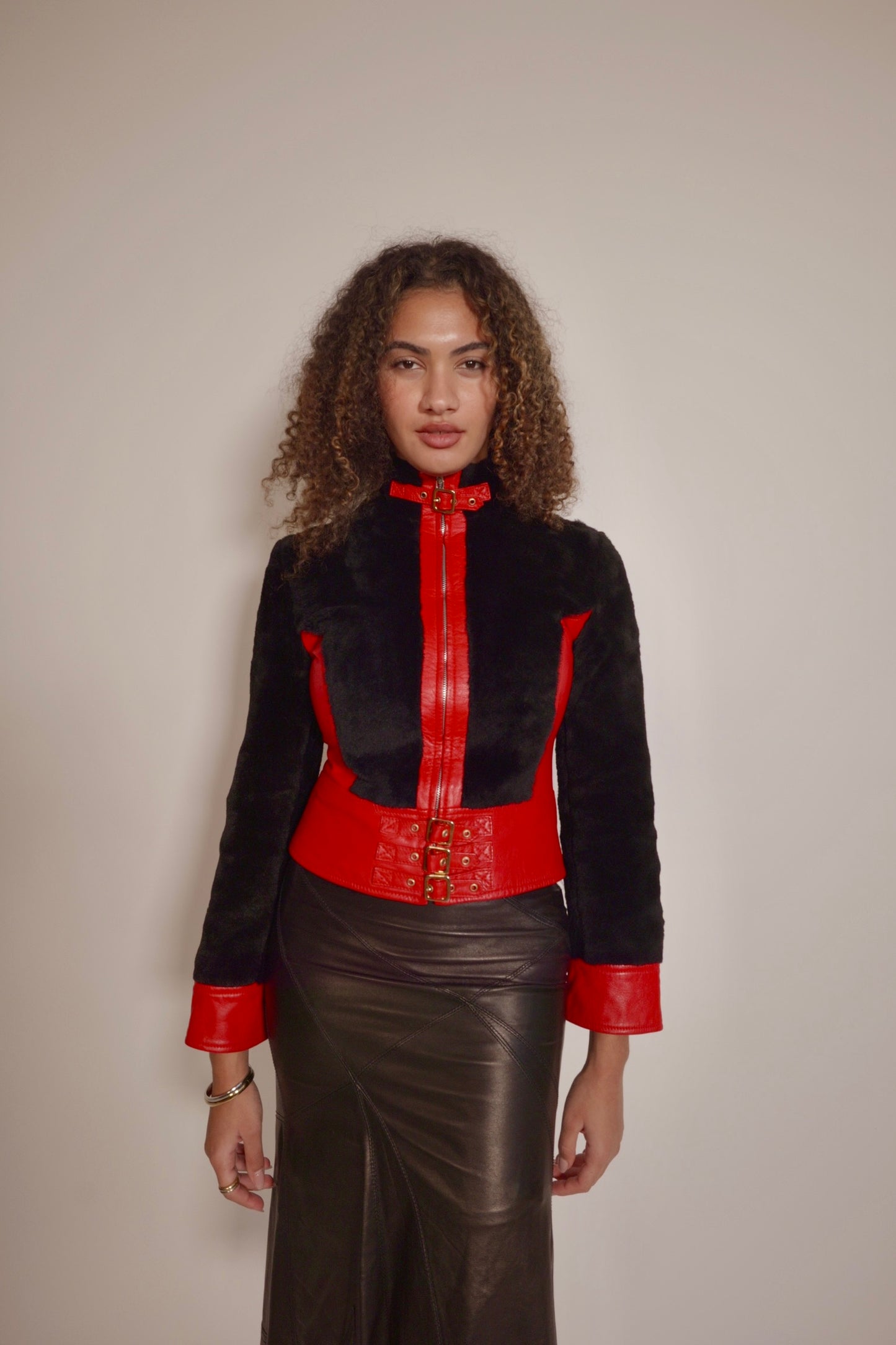 Vintage D&G red leather and fur jacket