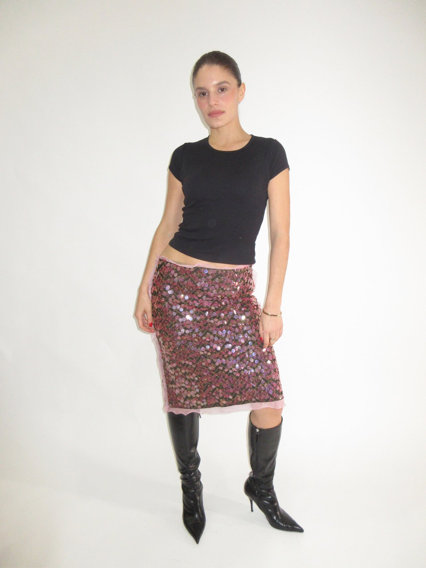 SS2000 Fendi Zucca leather sequined runway skirt