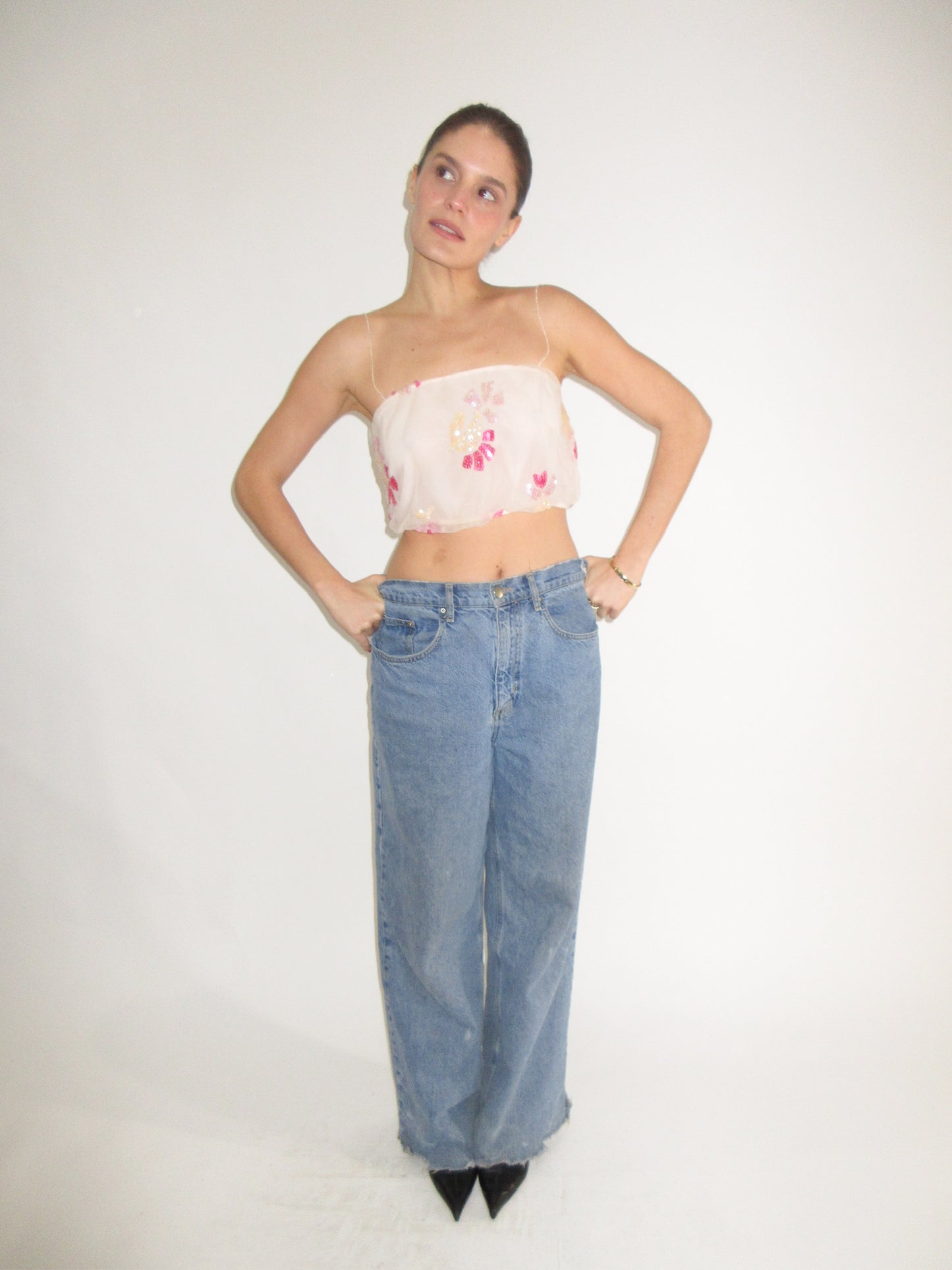 Stunning vintage Emporio Armani beaded straps and sequined top