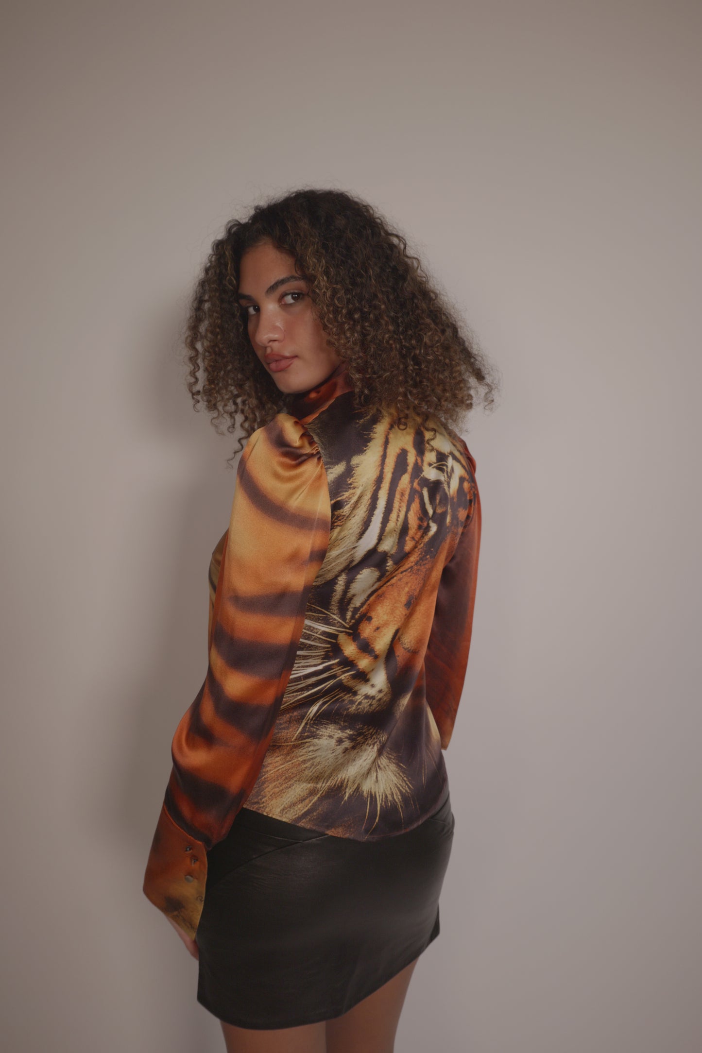 FW2000 Roberto Cavalli iconic tiger print silk top