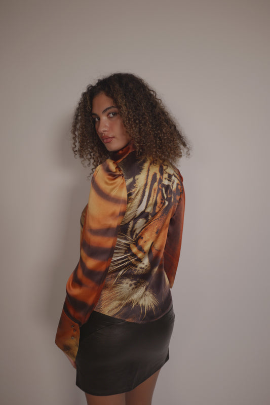 FW2000 Roberto Cavalli iconic tiger print silk top