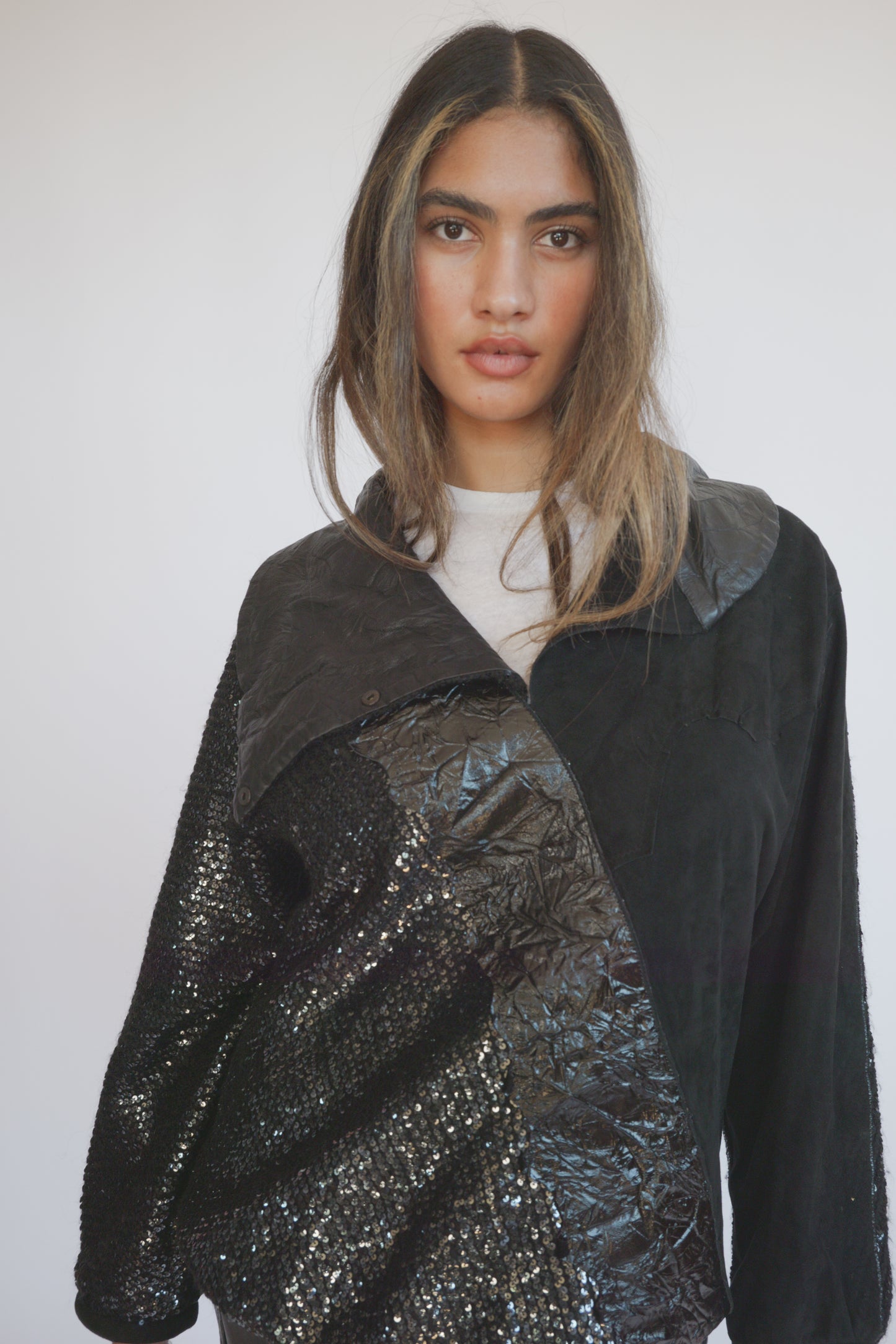 80s Roberto Cavalli Suede leather, sequined jacket