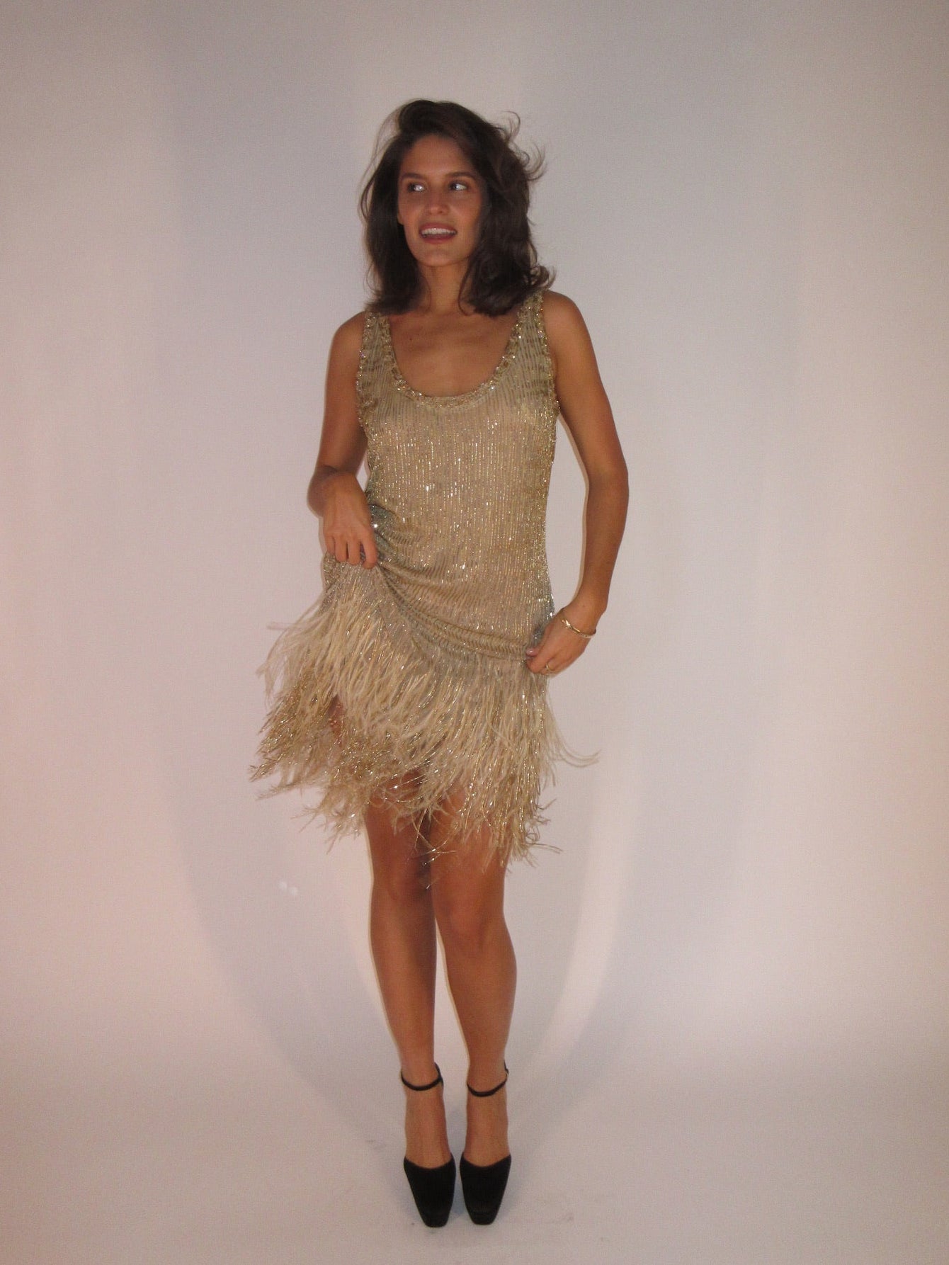 Silk feather beaded Roberto Cavalli dress