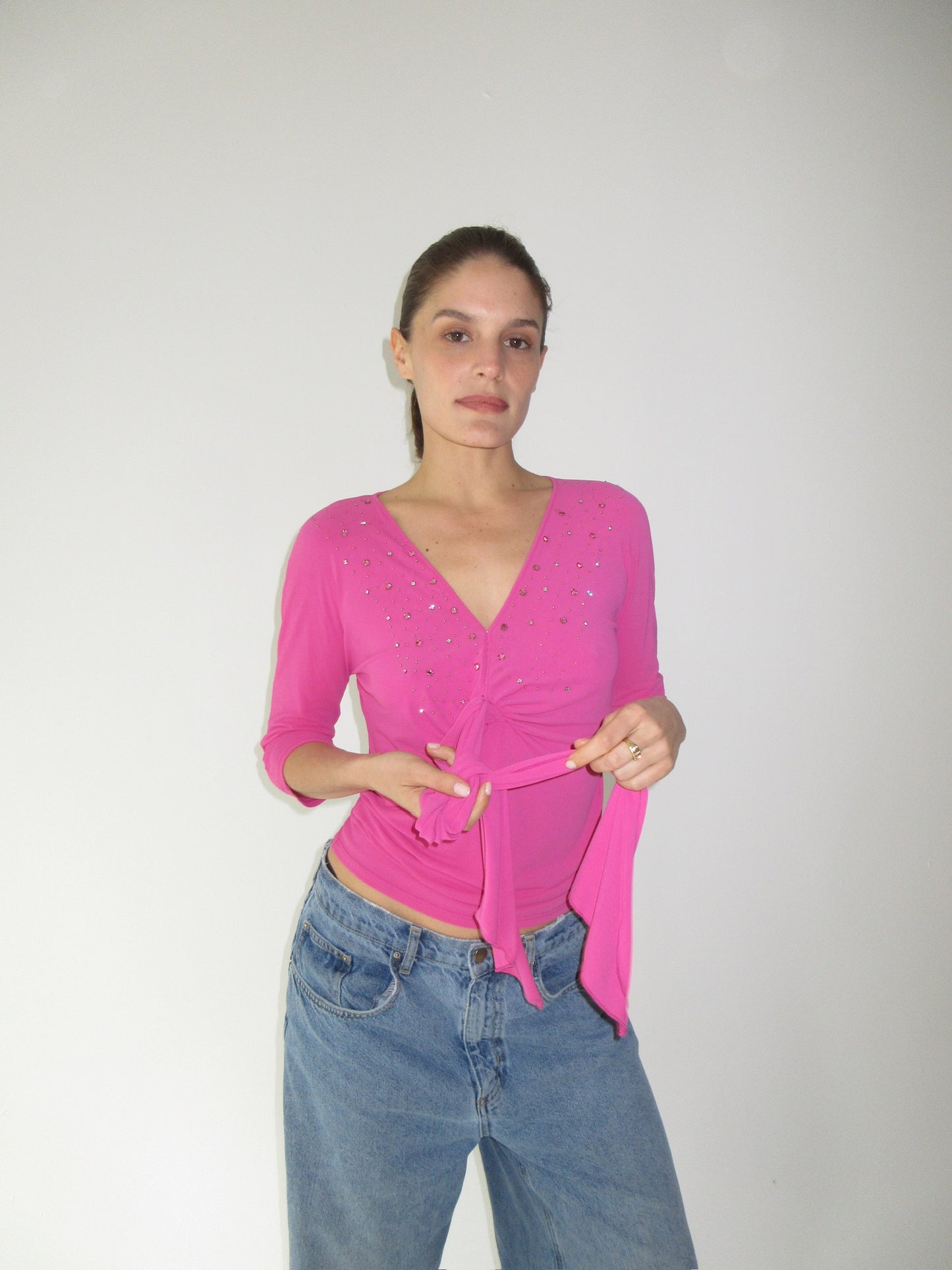 Blumarine pink embellished top