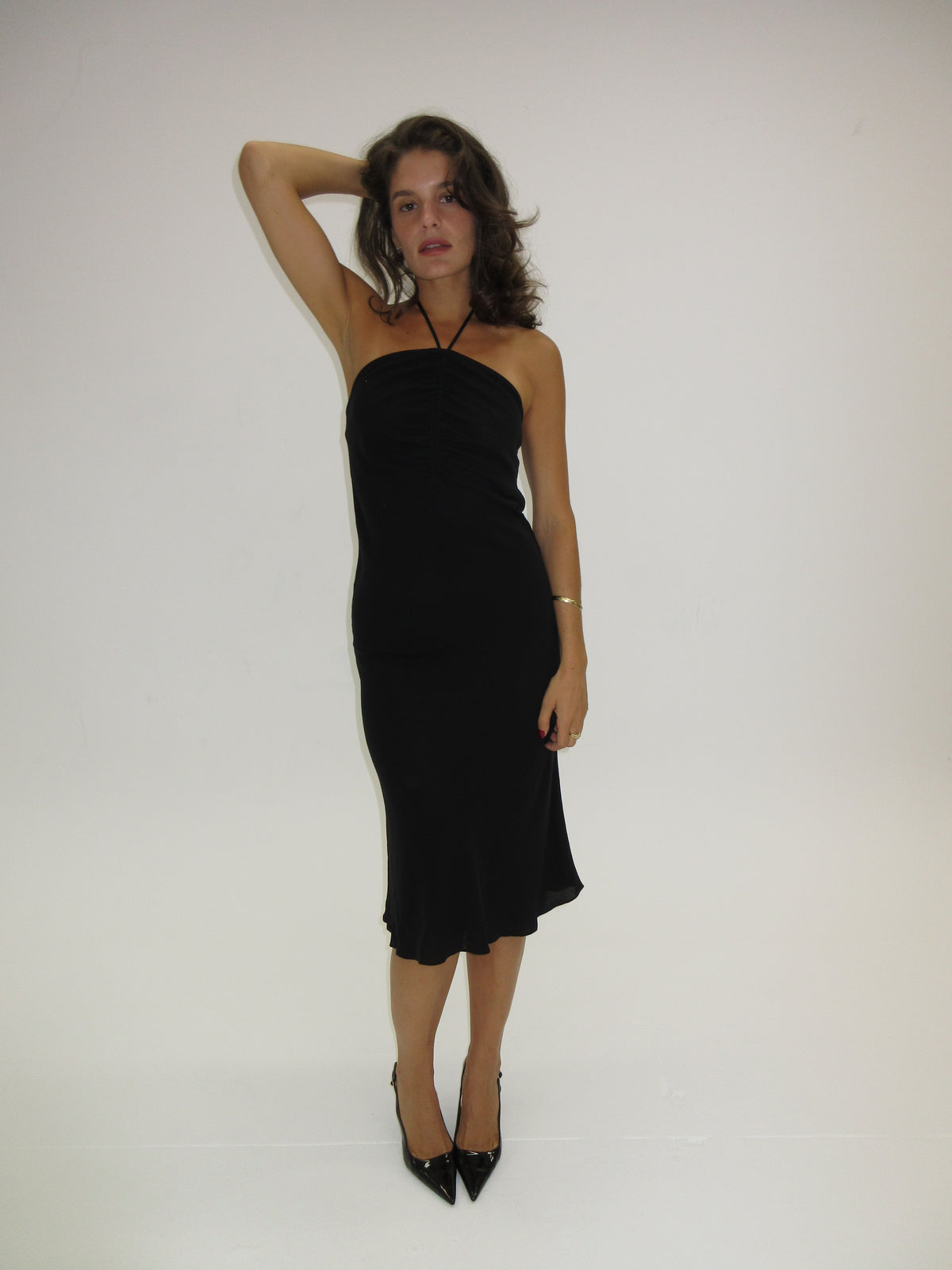 Vintage Chloe halter black dress with embroidery “forget me not”