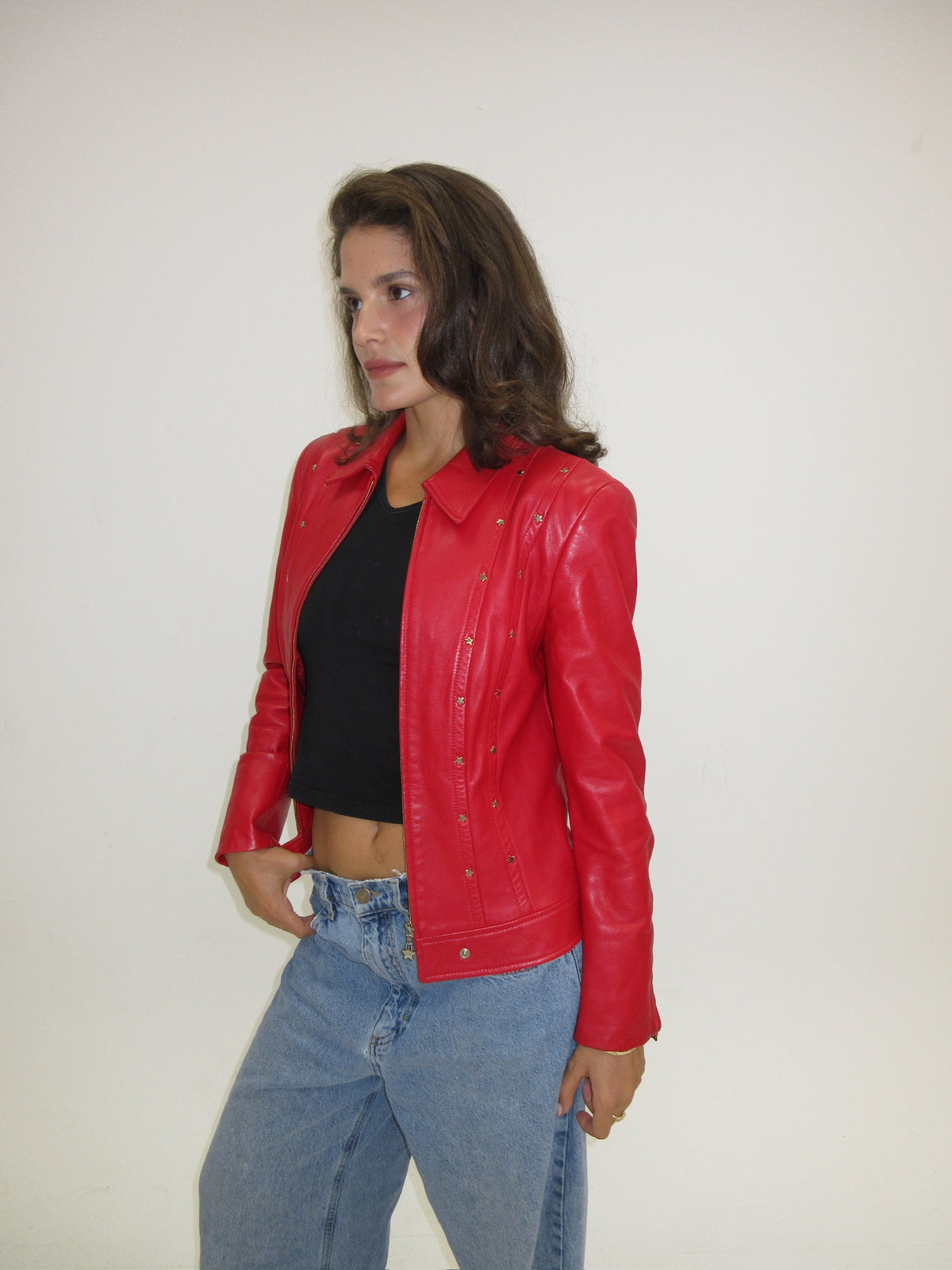 Vintage Escada red leather jacket