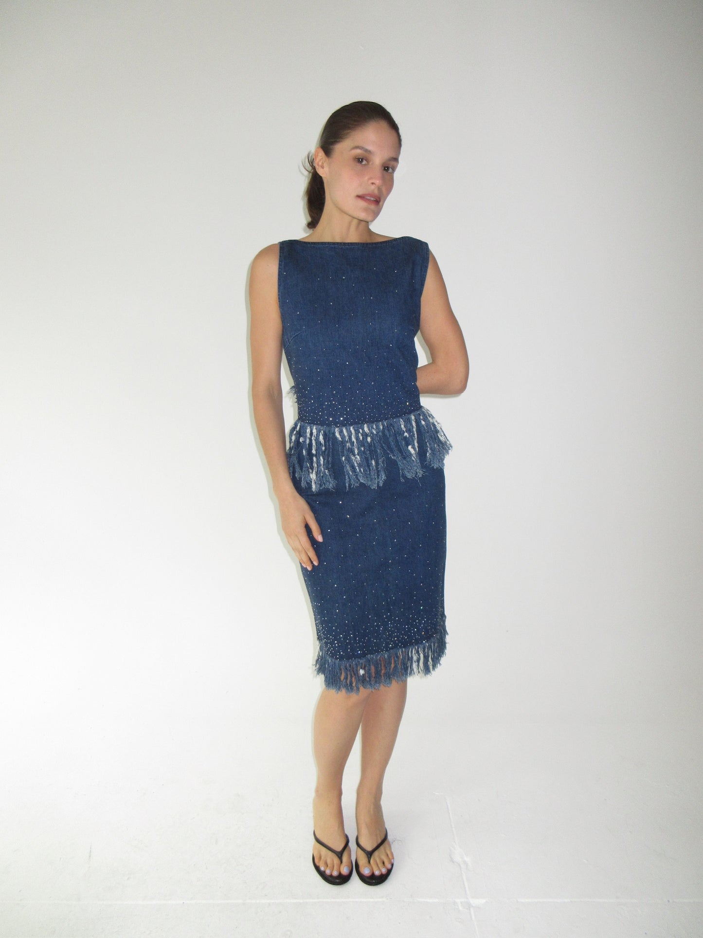 Fendi Denim Fringe and Rhinestone Set