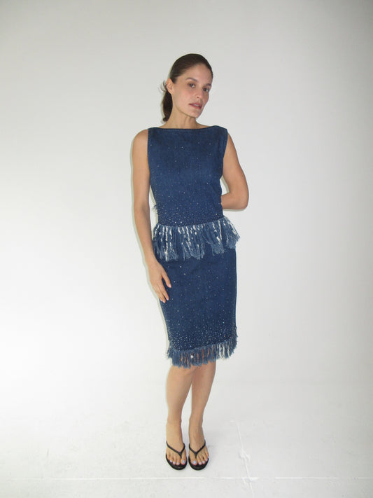 Fendi Denim Fringe and Rhinestone Set