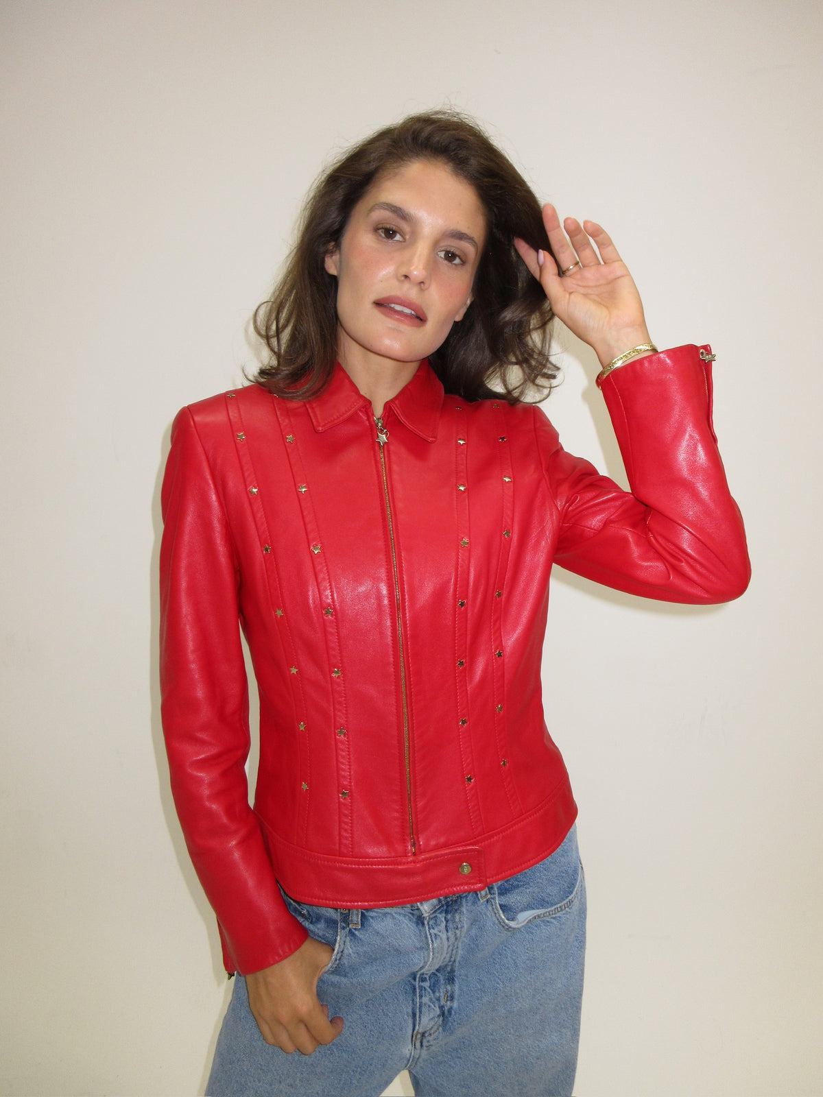 Vintage Escada red leather jacket