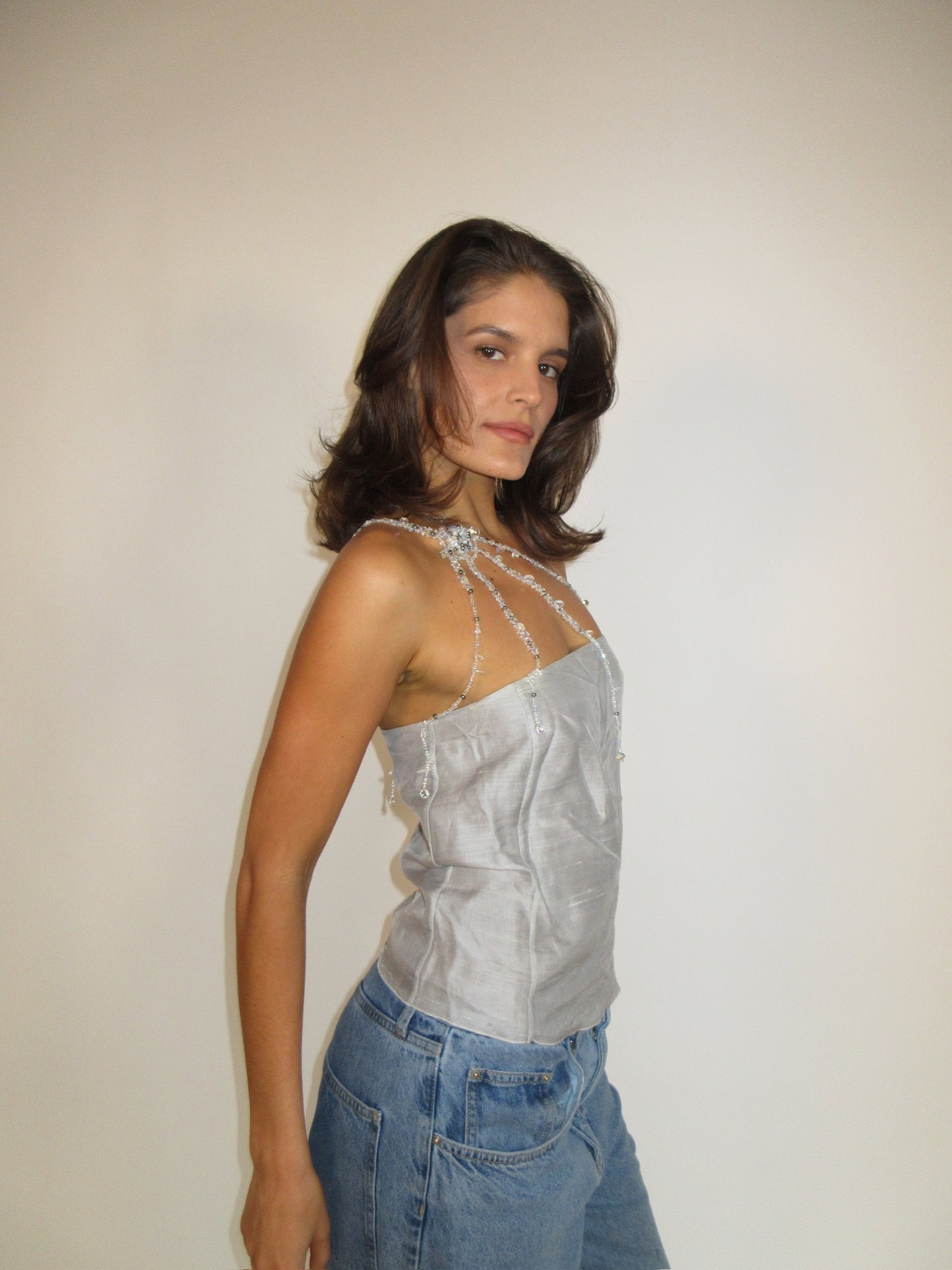 Stunning SS1999 runway beaded Emporio Armani one shoulder top