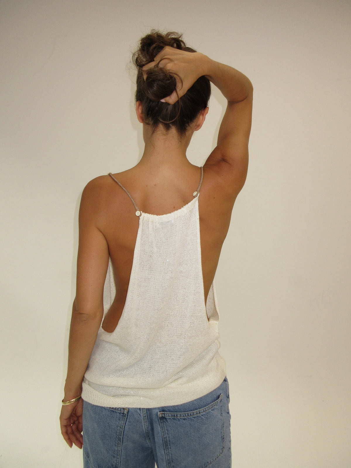 Brunello Cucinelli Knit & Sequin Tank Top with Leather straps