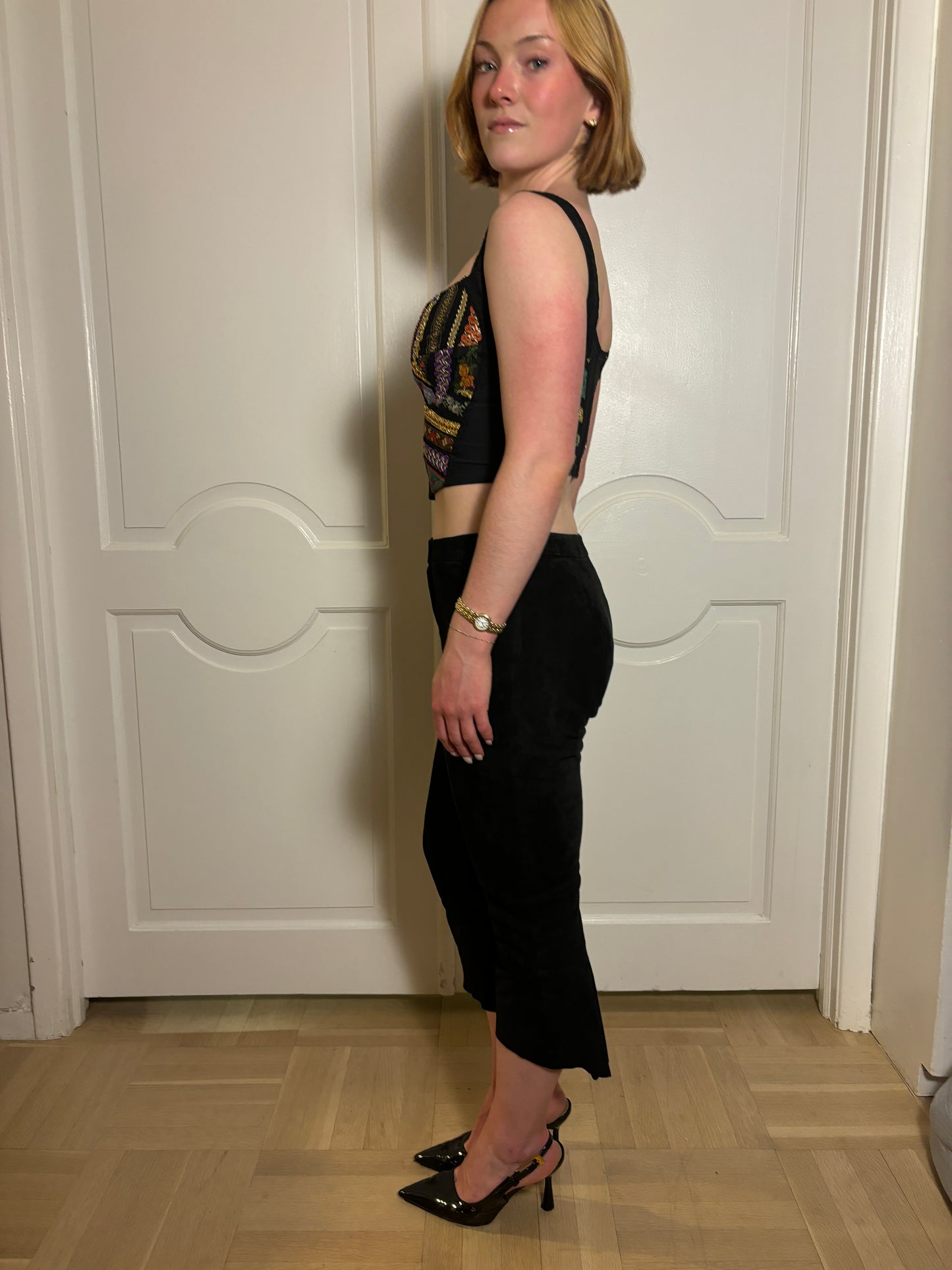 Roberto Cavalli Black Suede Capri pants