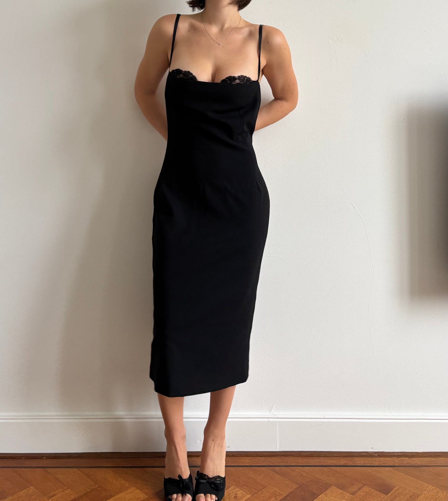 Vintage Dolce & Gabbana black wool dress with built in bra