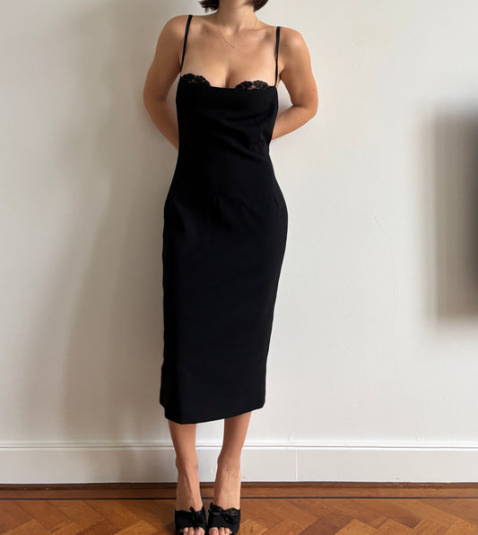 Vintage Dolce & Gabbana black wool dress with built in bra