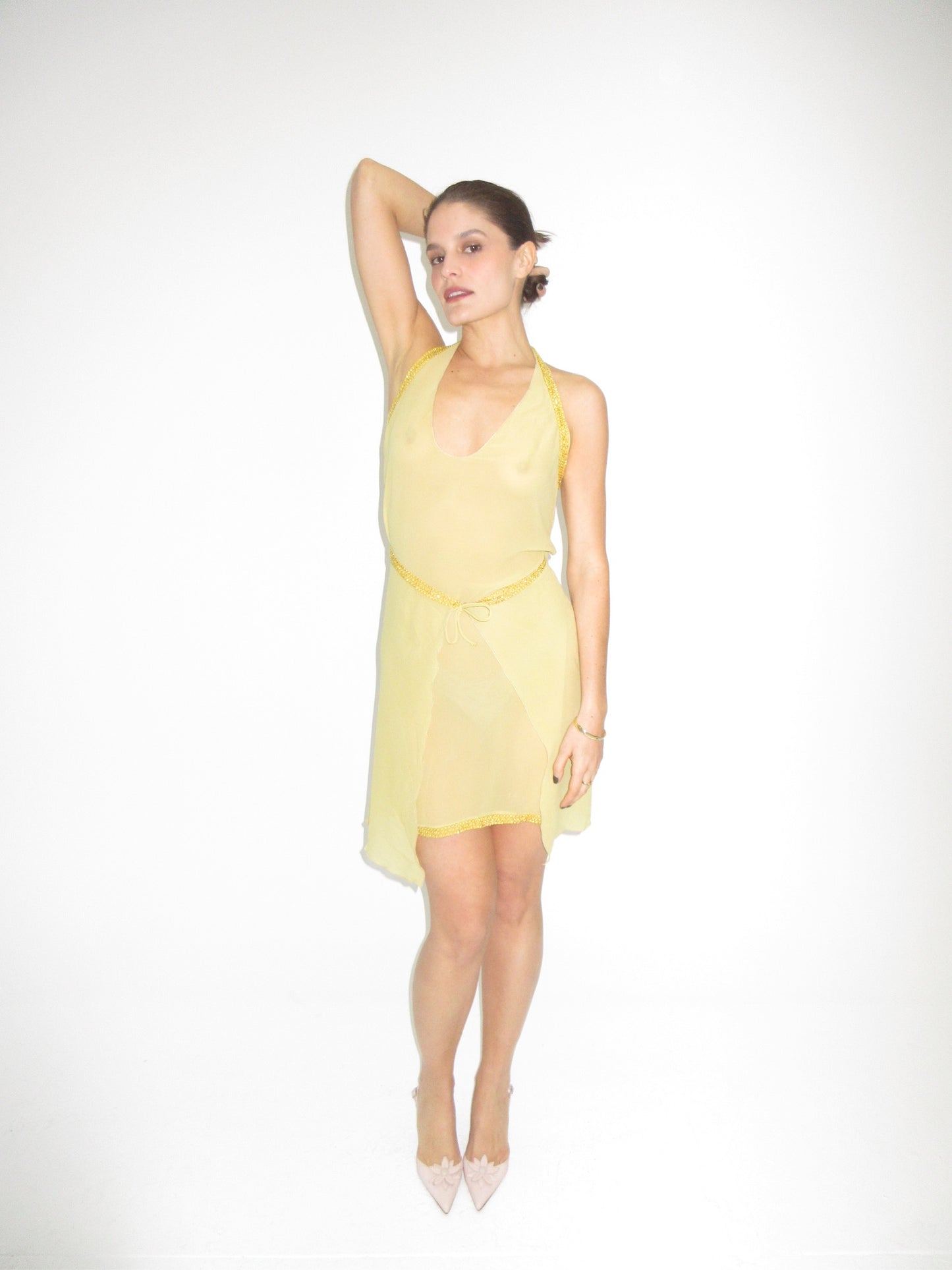 Alberta Ferretti Silk & Beaded Halter Dress