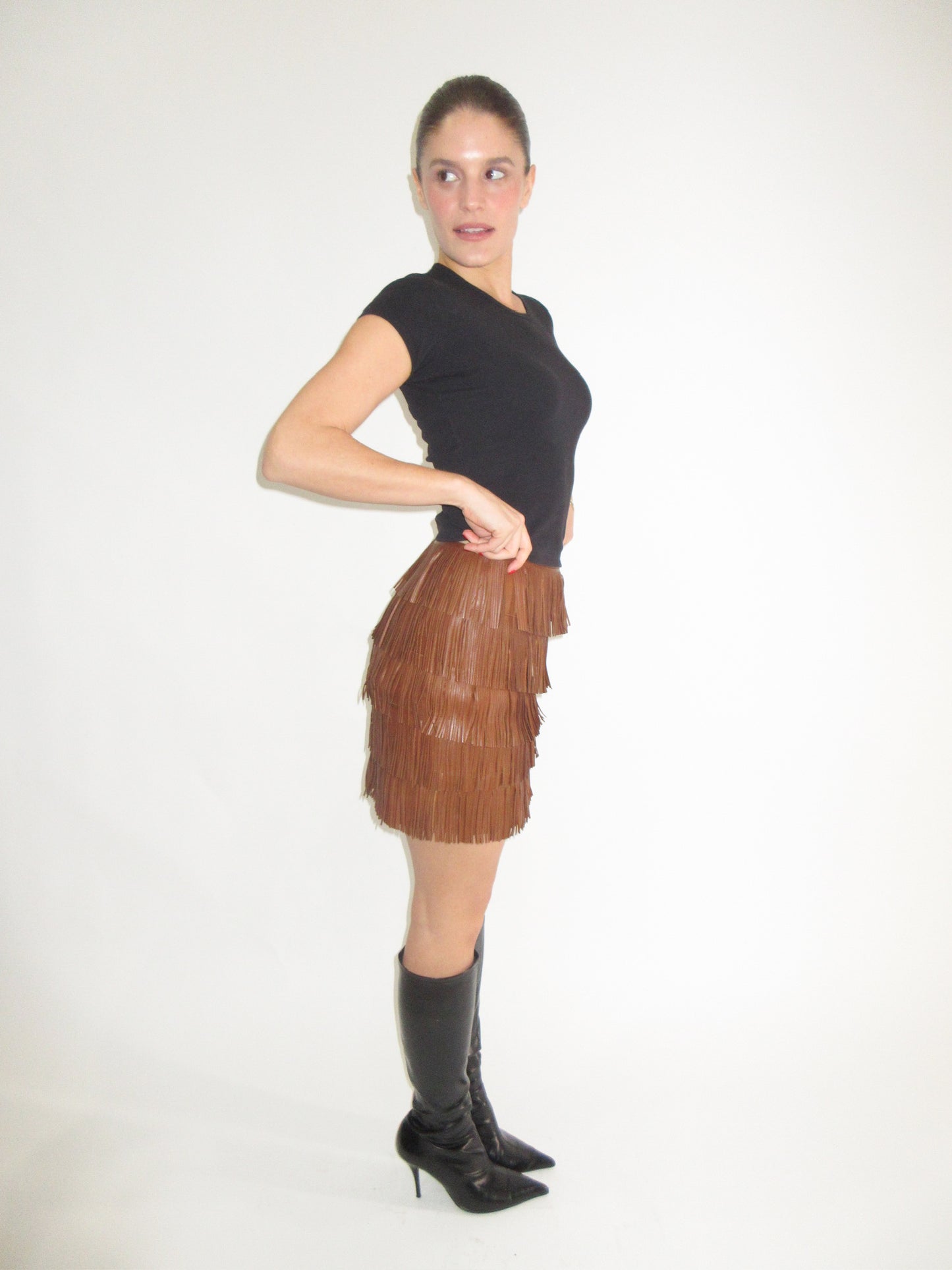 SS2007 Prada leather fringe skirt