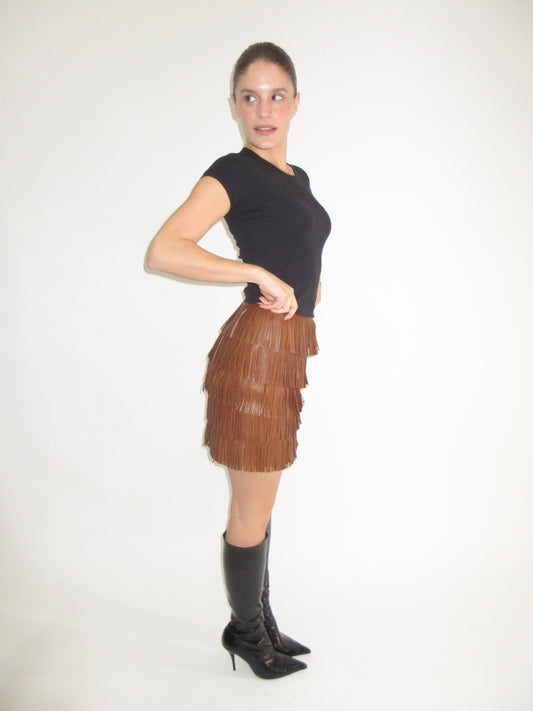 SS2007 Prada leather fringe skirt