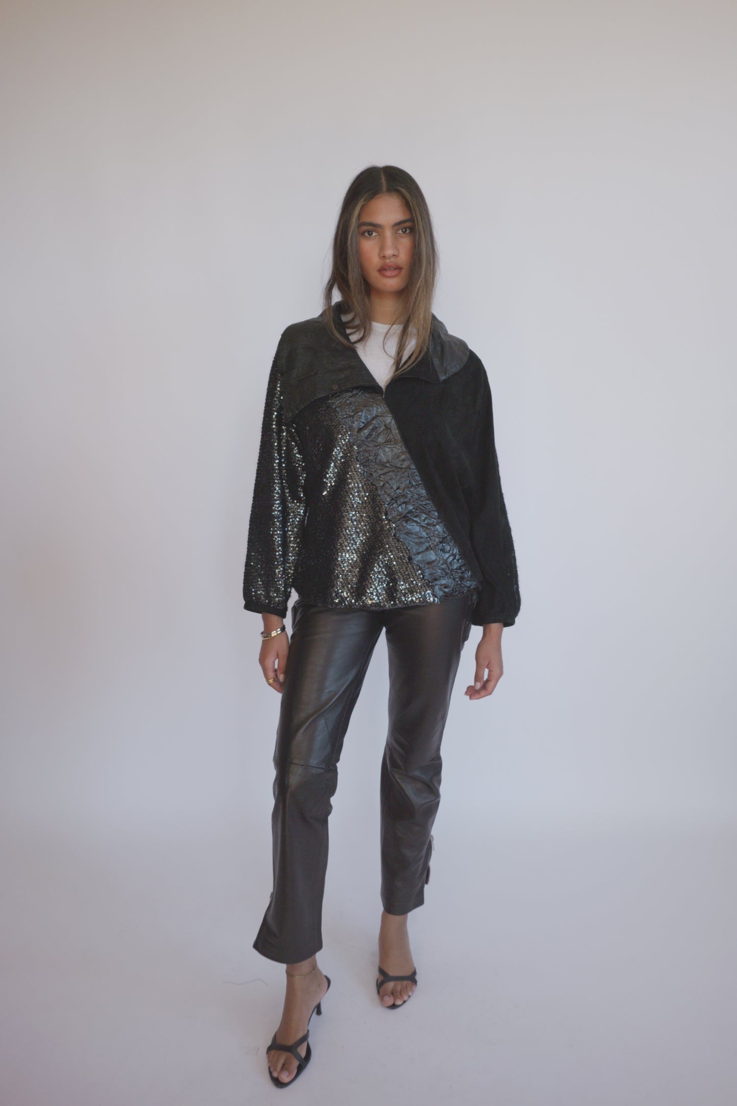 80s Roberto Cavalli Suede leather, sequined jacket