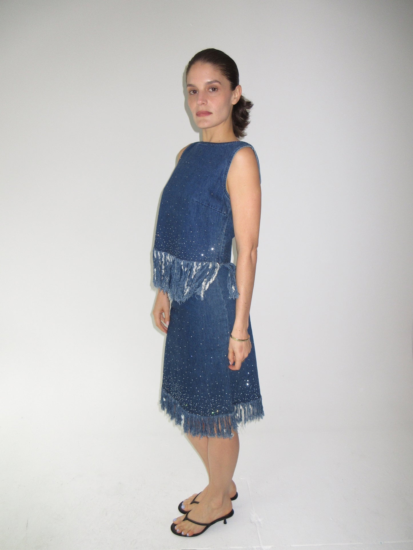 Fendi Denim Fringe and Rhinestone Set