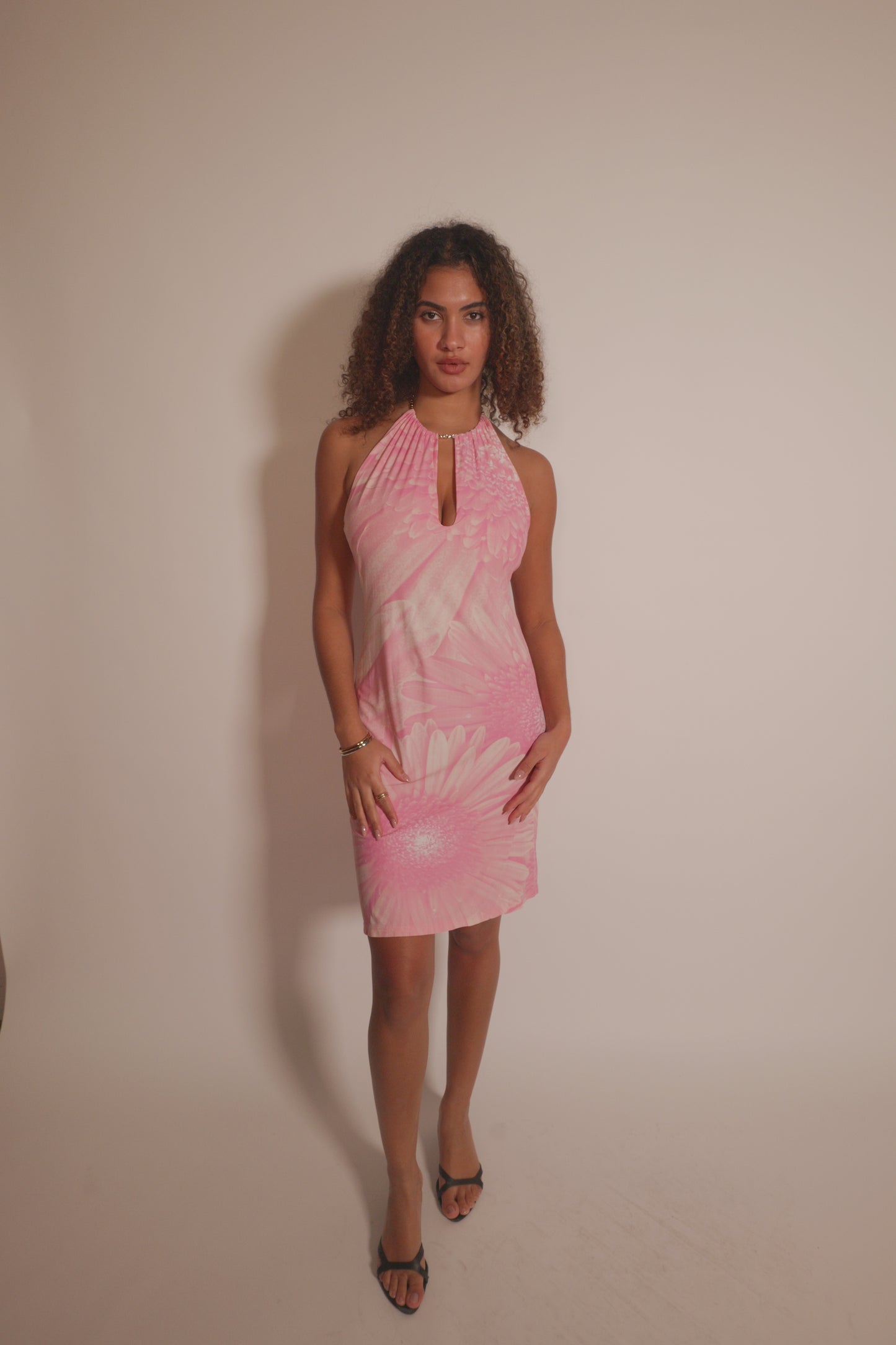 SS 2000 Roberto Cavalli Pink Floral Beaded Dress