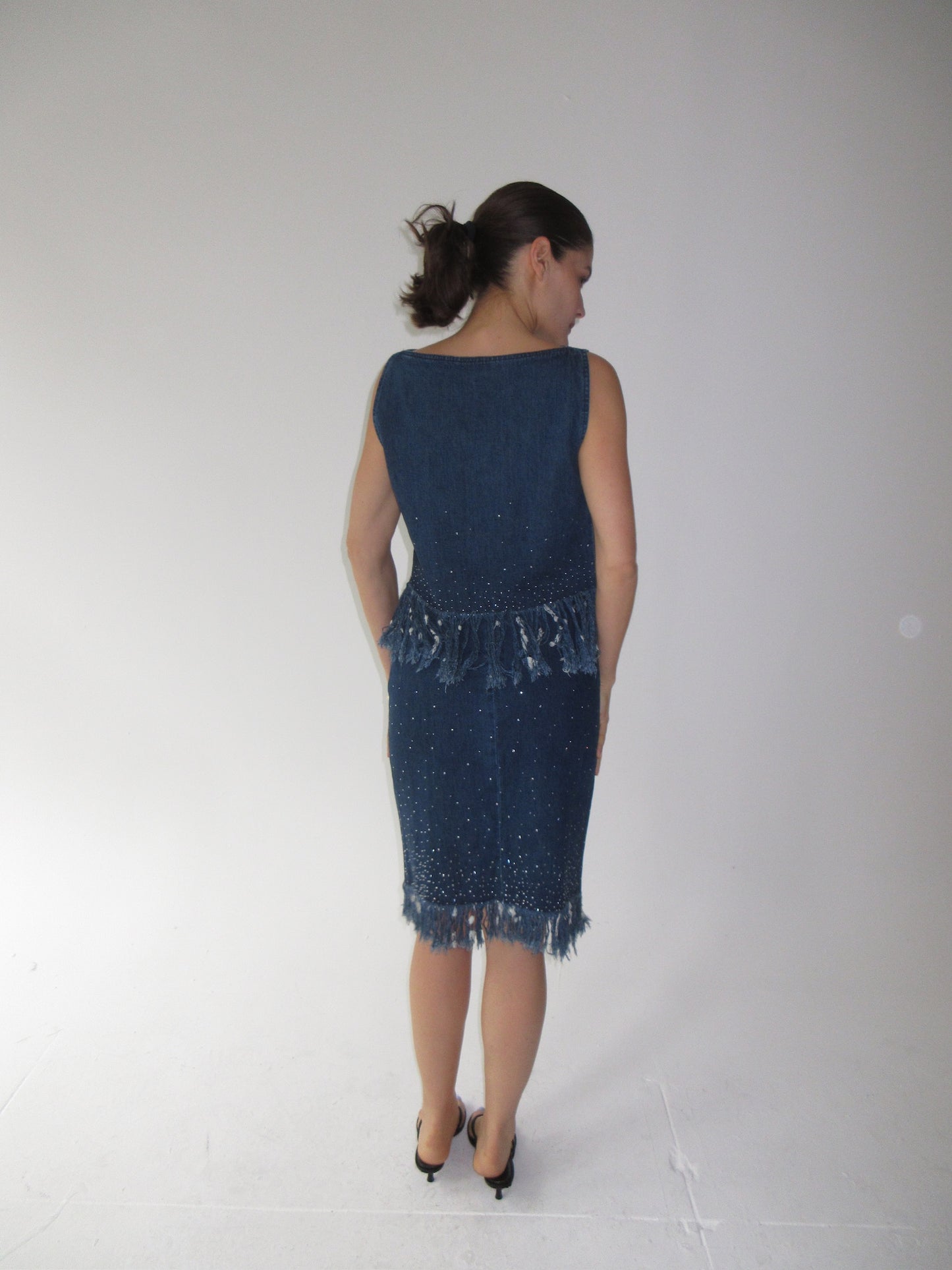 Fendi Denim Fringe and Rhinestone Set