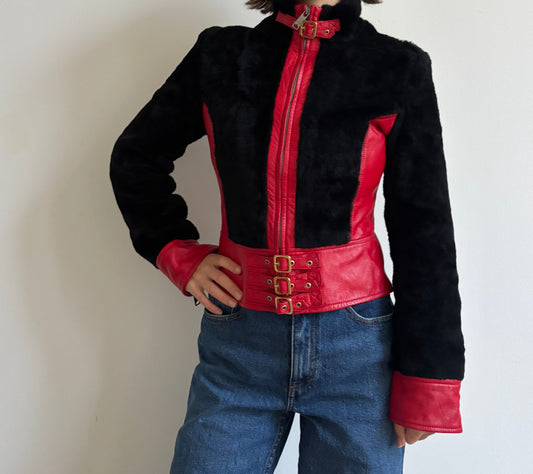 Vintage D&G red leather and fur jacket