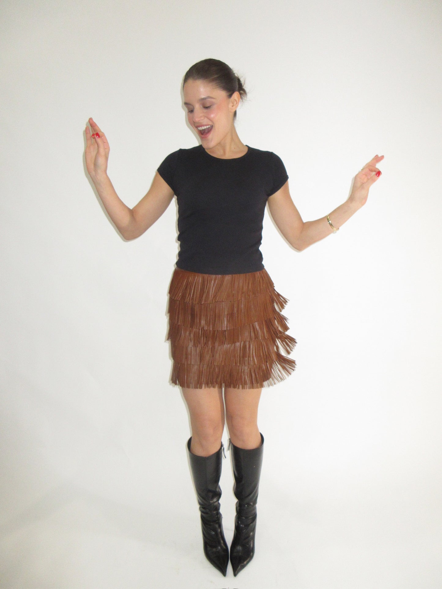 SS2007 Prada leather fringe skirt