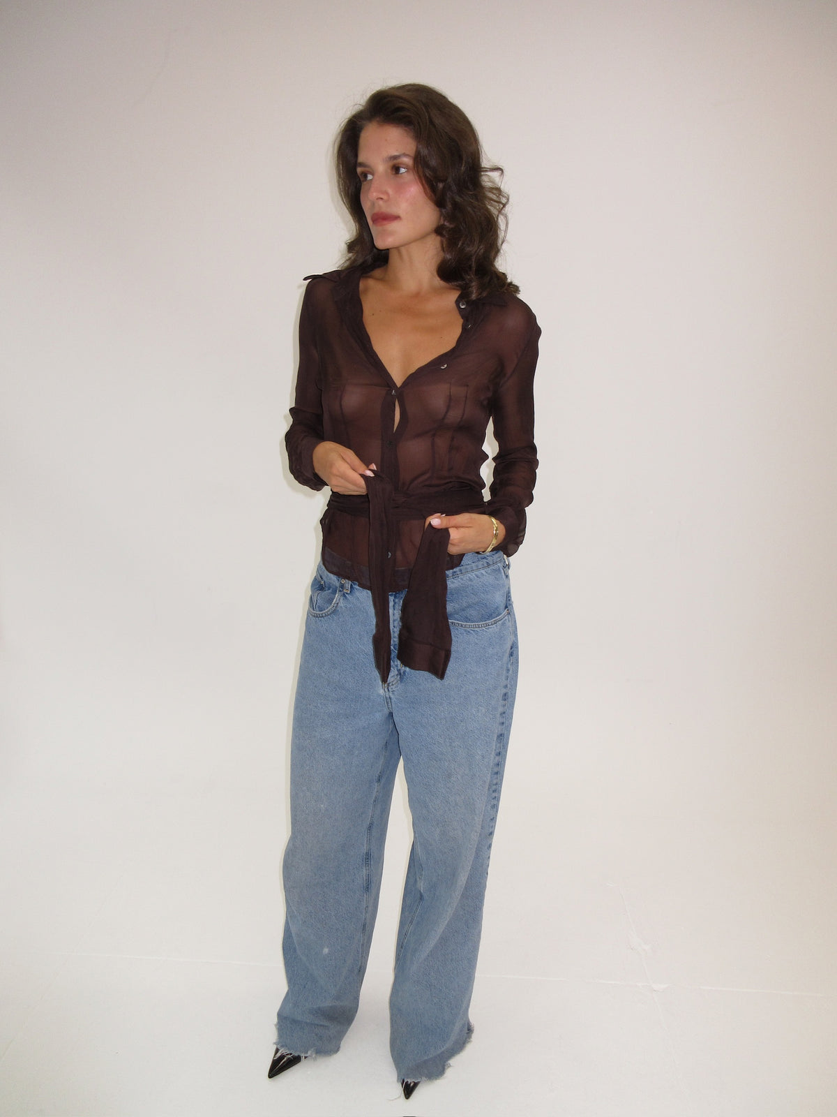 D&G Brown Silk Button up