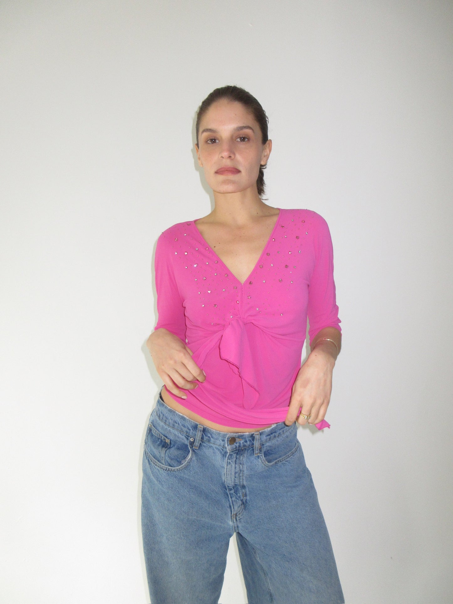 Blumarine pink embellished top