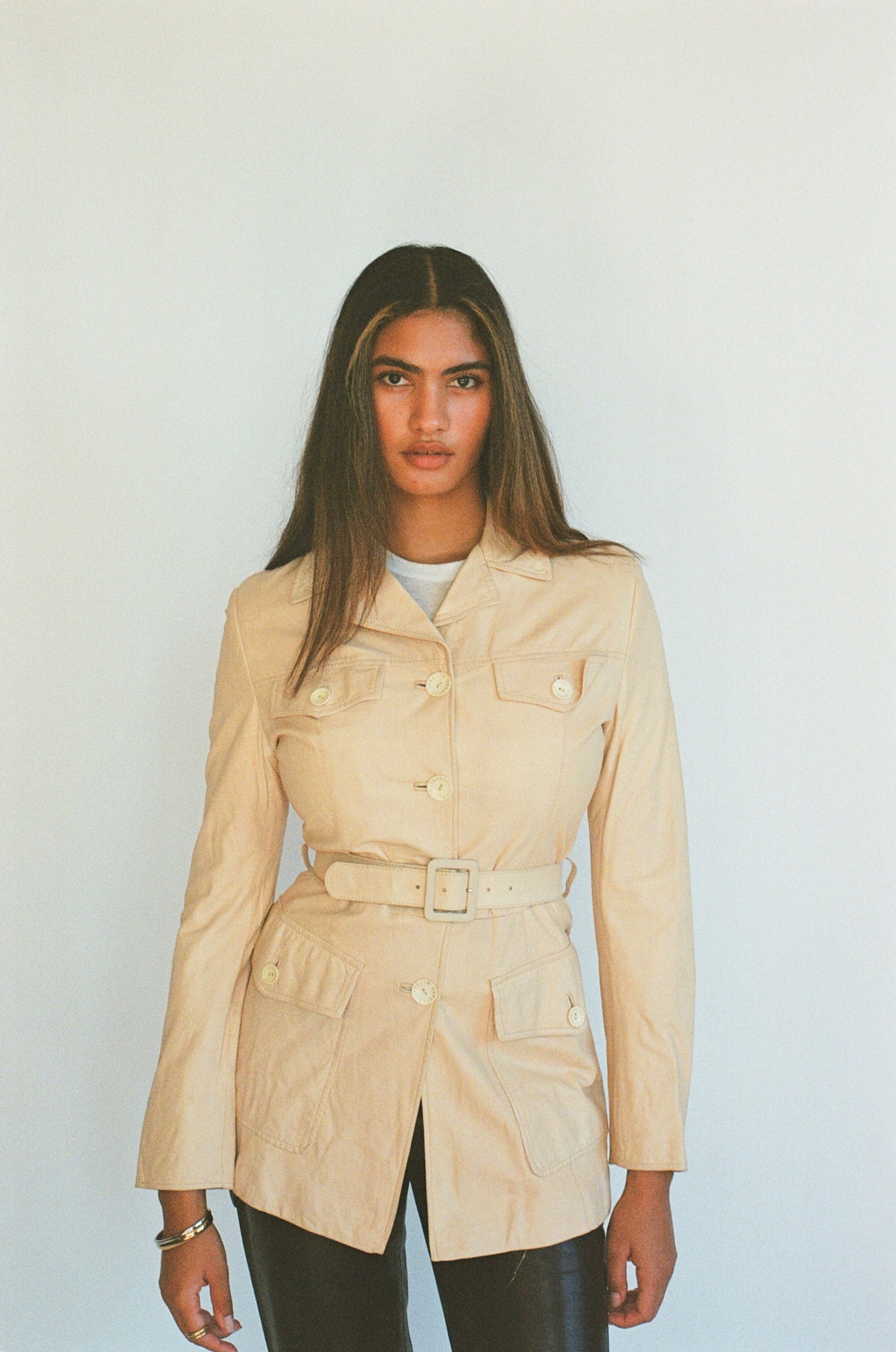 beige/yellow vintage Roberto Cavalli leather jacket